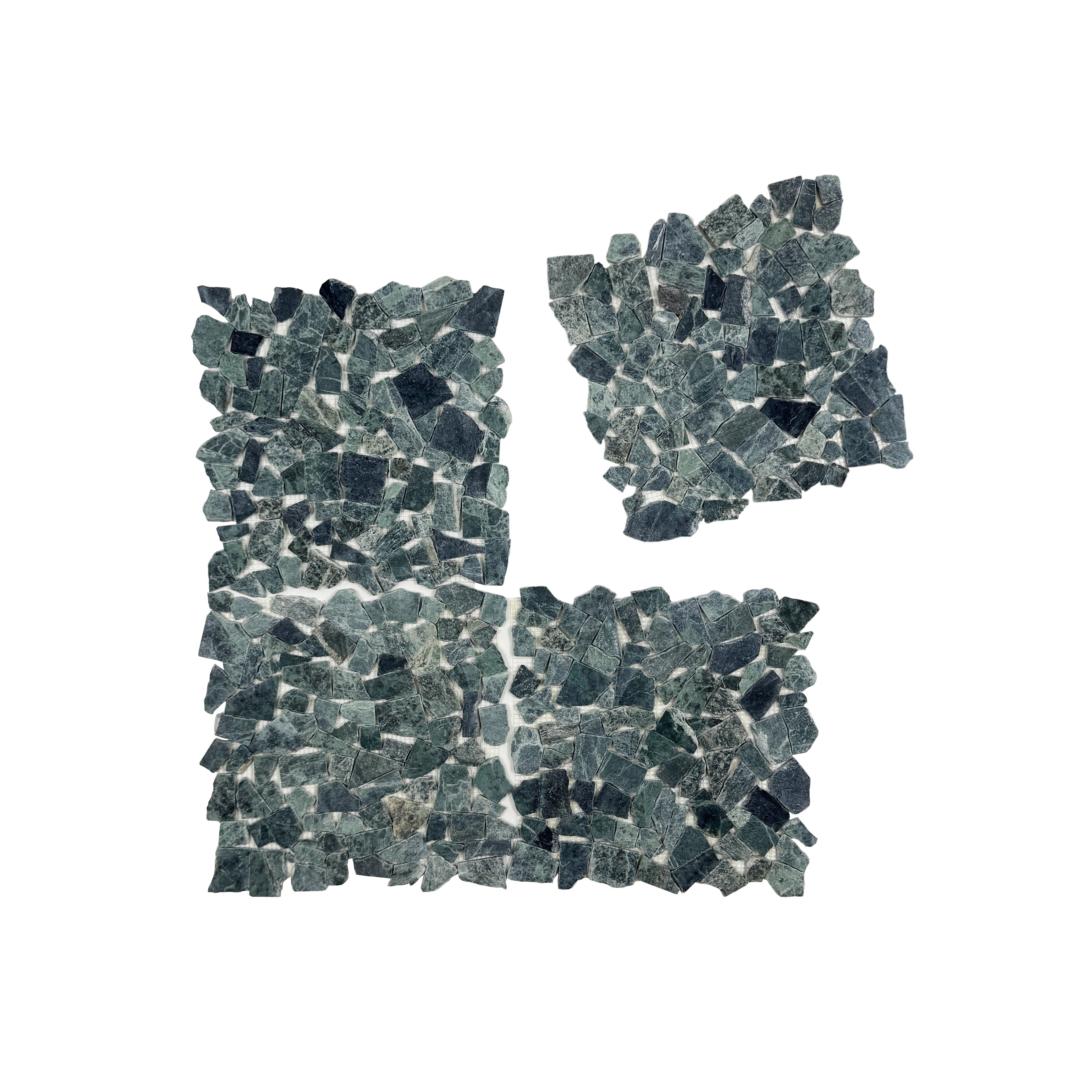 Dark Green honed irregular marble mosaic tile for walls & floors. Durable, elegant, and ideal for luxury interiors with timeless natural beauty & charm.