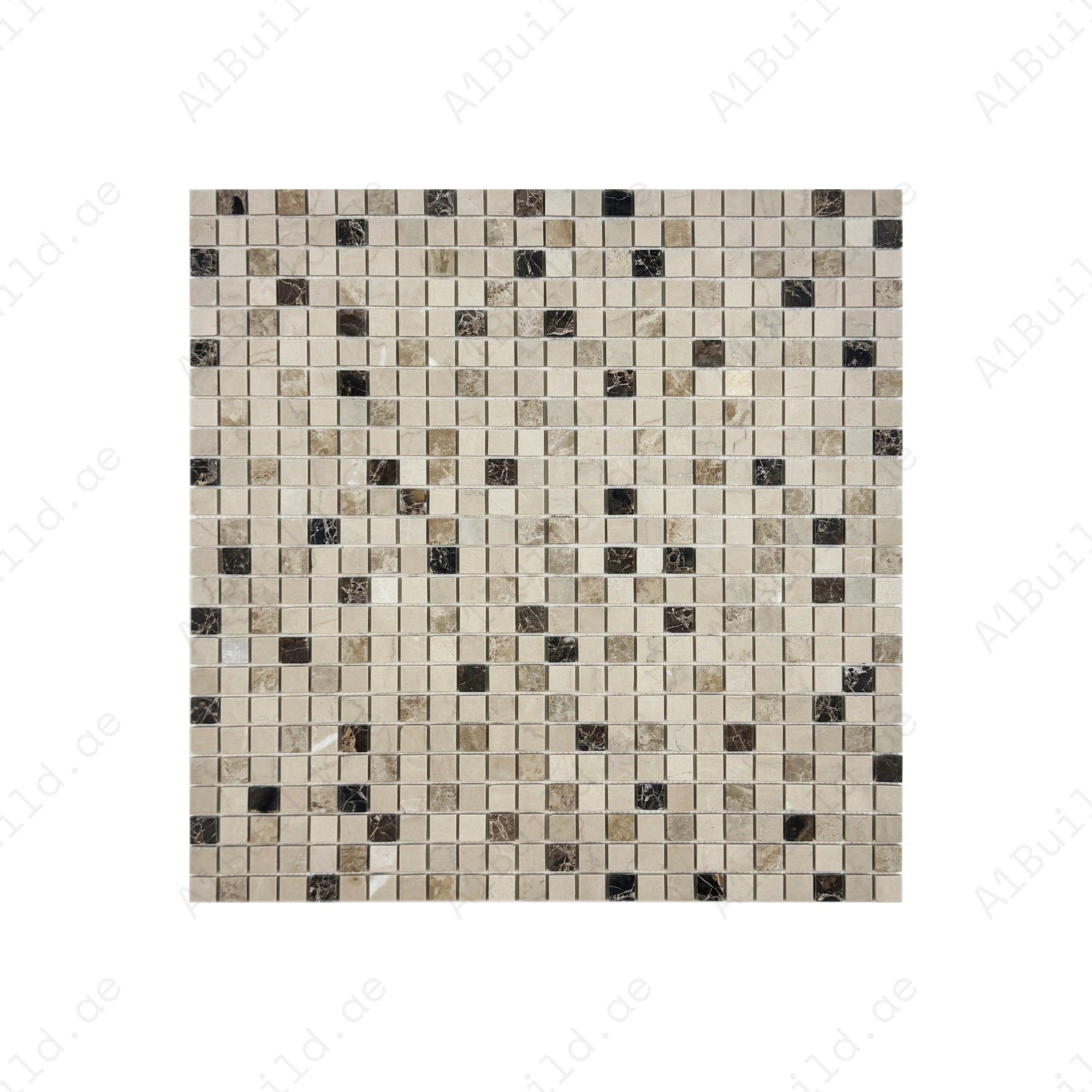 Dark & Light Emperador with Cream Marfil mixed polished marble mosaic offers rich contrast for walls, backsplashes, and interiors. Durable and elegant.