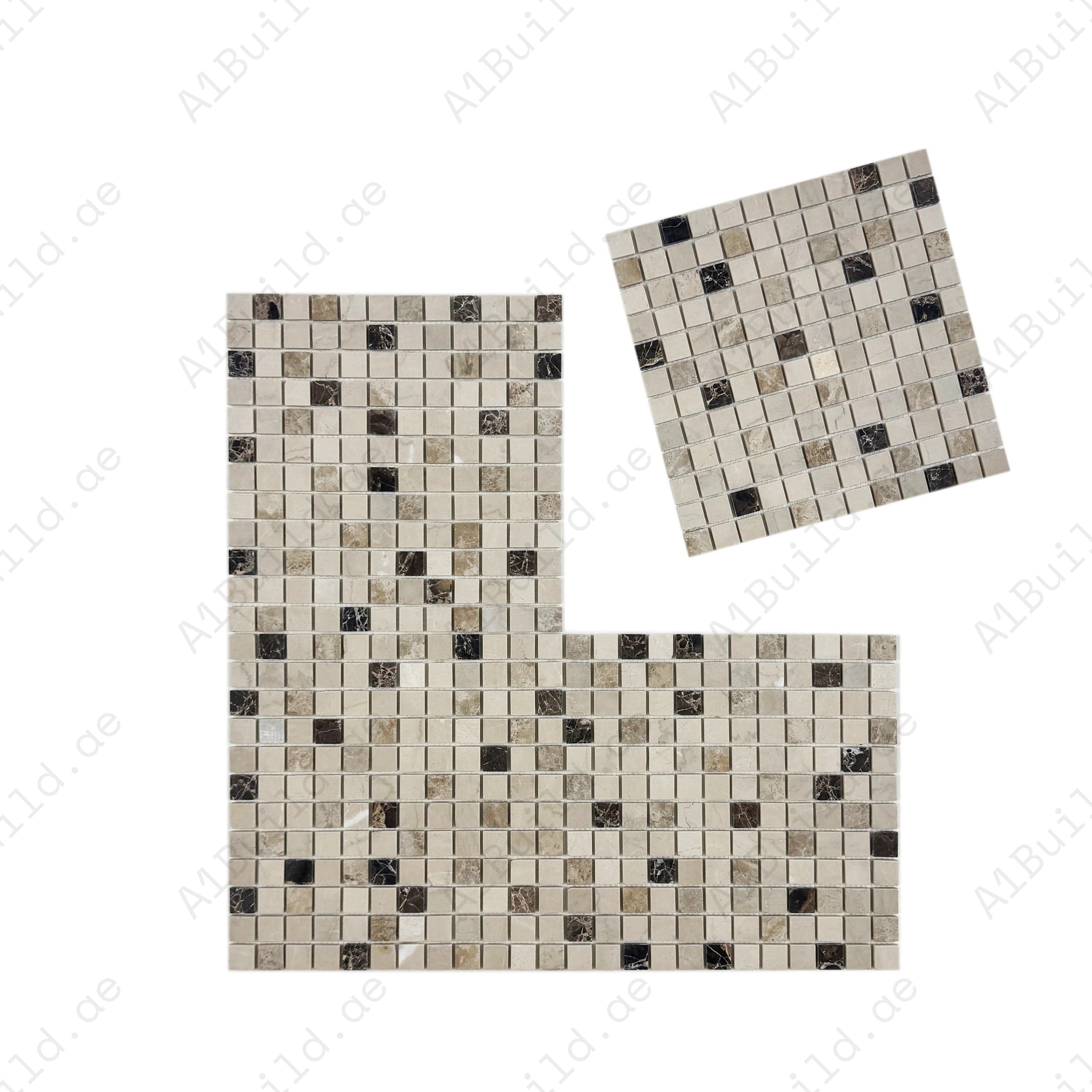 Dark & Light Emperador with Cream Marfil mixed polished marble mosaic offers rich contrast for walls, backsplashes, and interiors. Durable and elegant.