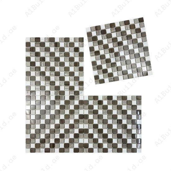 Dark & Light Emperador with Cream Marfil polished marble mosaic features a regular pattern for elegant walls, backsplashes, and interiors. Durable and refined.