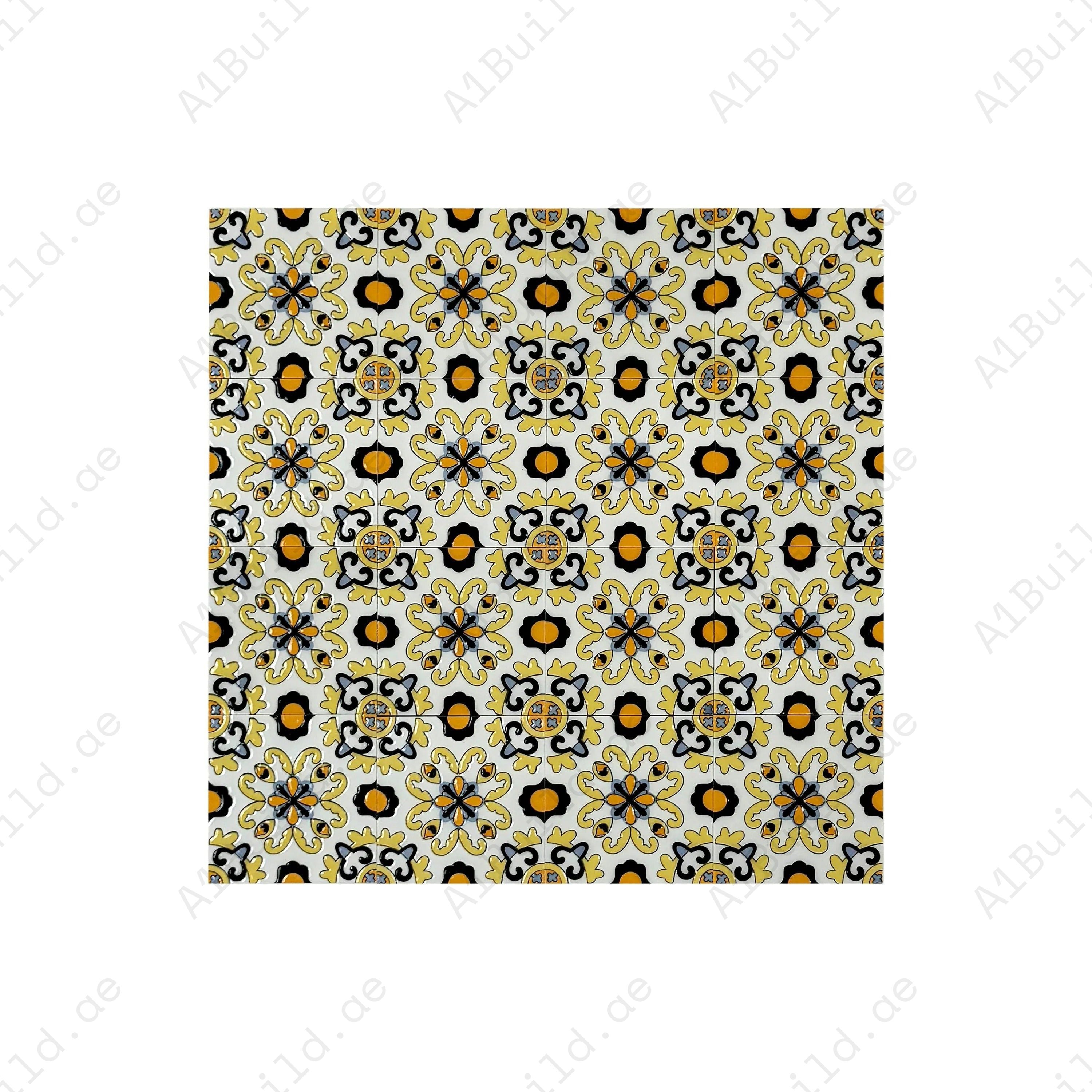 Desert Jewel Moroccan Glossy Ceramic Tile Pattern 01 durable, water-resistant, and elegant. Ideal for kitchen backsplash, bathroom, and feature wall designs.