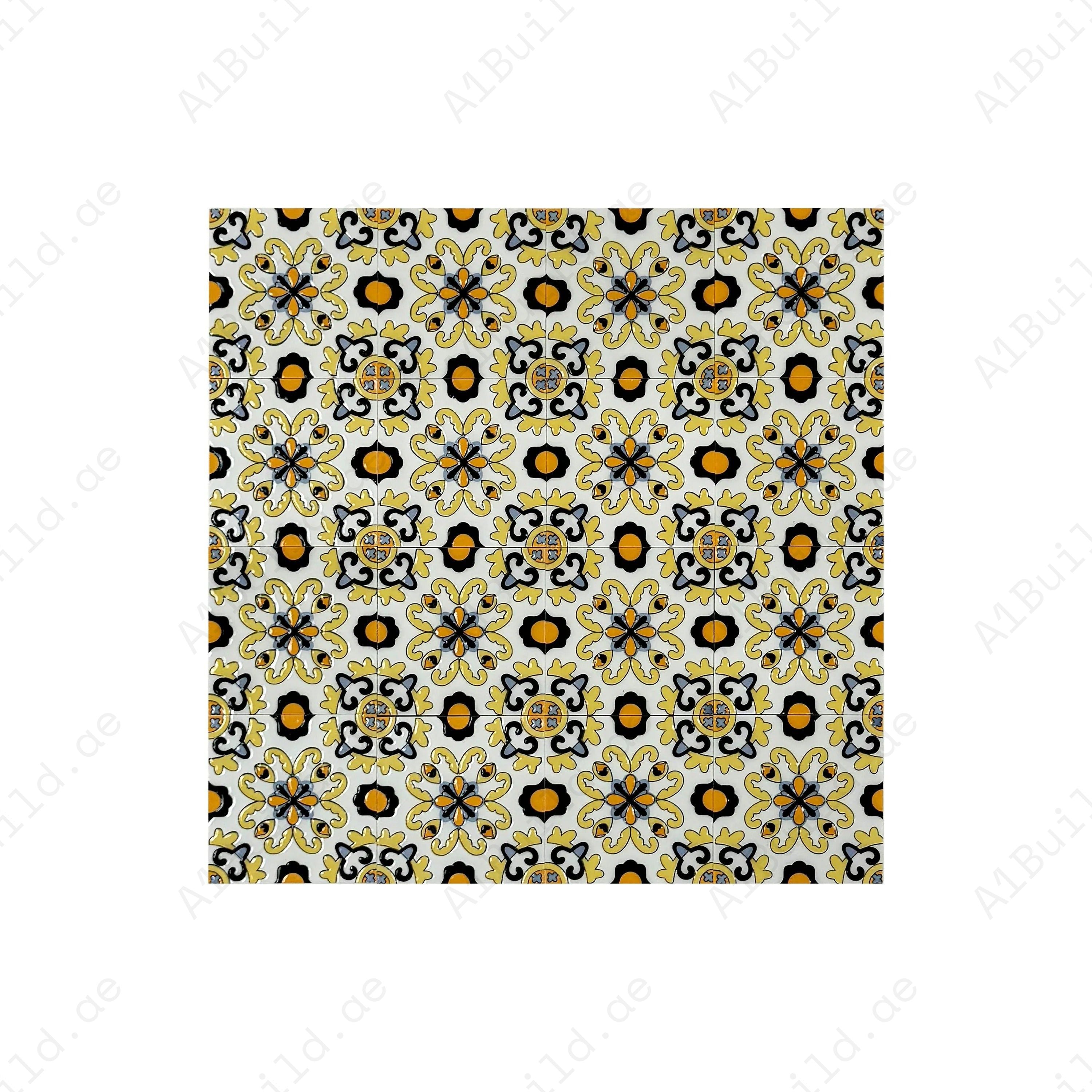 Desert Jewel Moroccan Glossy Ceramic Tile Pattern 01 durable, water-resistant, and elegant. Ideal for kitchen backsplash, bathroom, and feature wall designs.