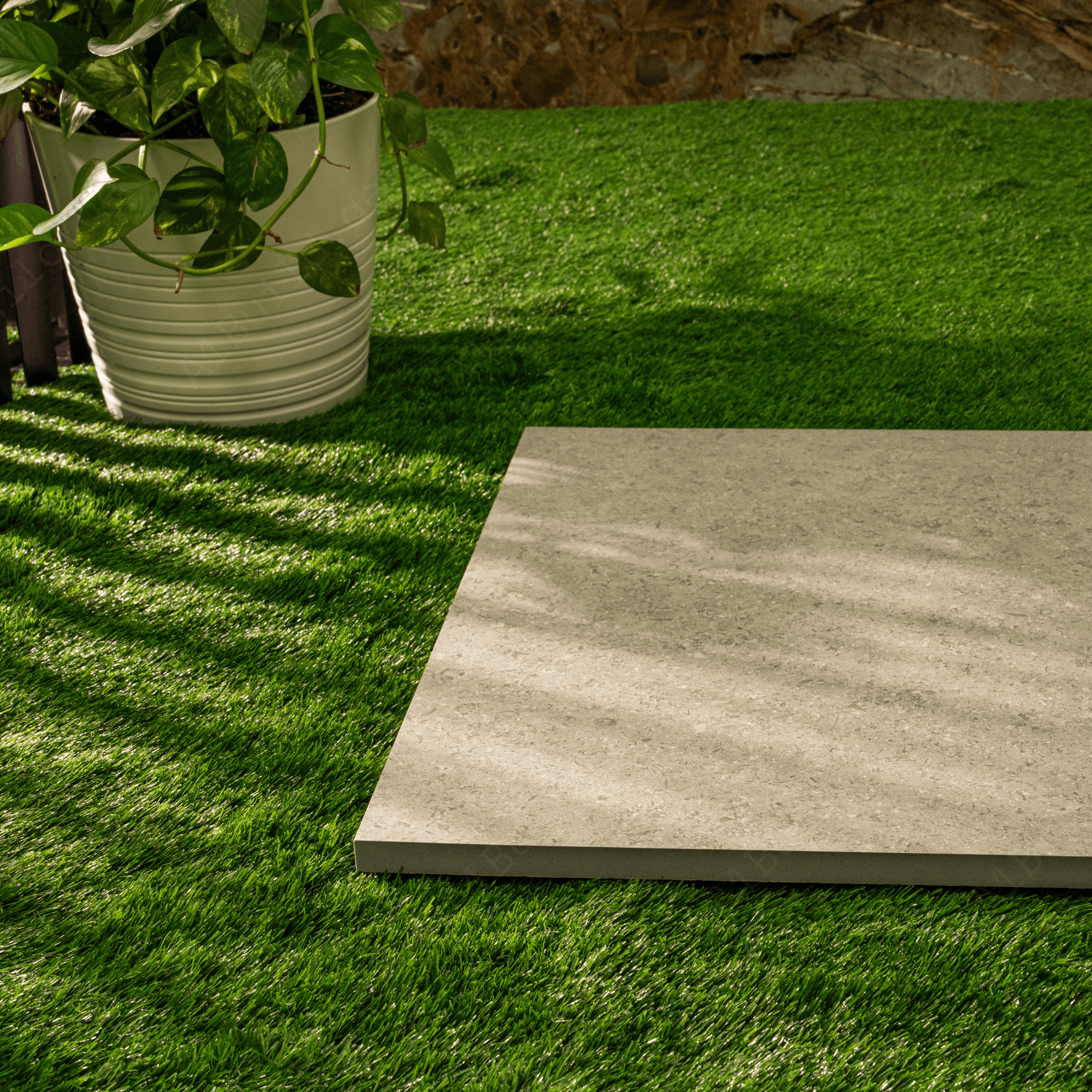 Dijon Limestone Taupe porcelain tile 60x120cm 2mm thickness, taupe stone look design, durable porcelain tile for modern floors and walls.