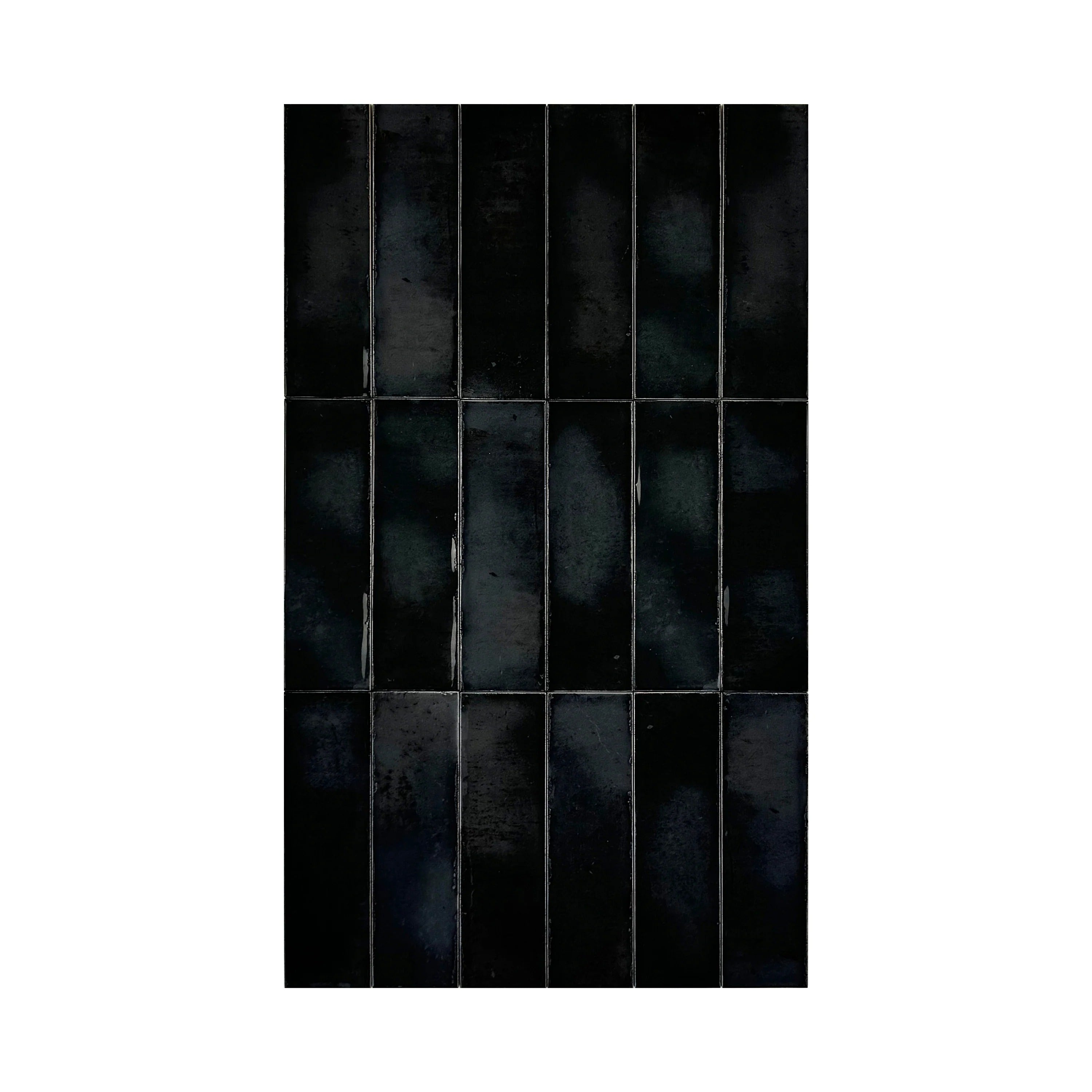 Discover Black Glossy Glazed Ceramic Artisanal Tiles from the Spanish Radiant Series Durable, elegant, and versatile for walls, floors, kitchens, and bathrooms.