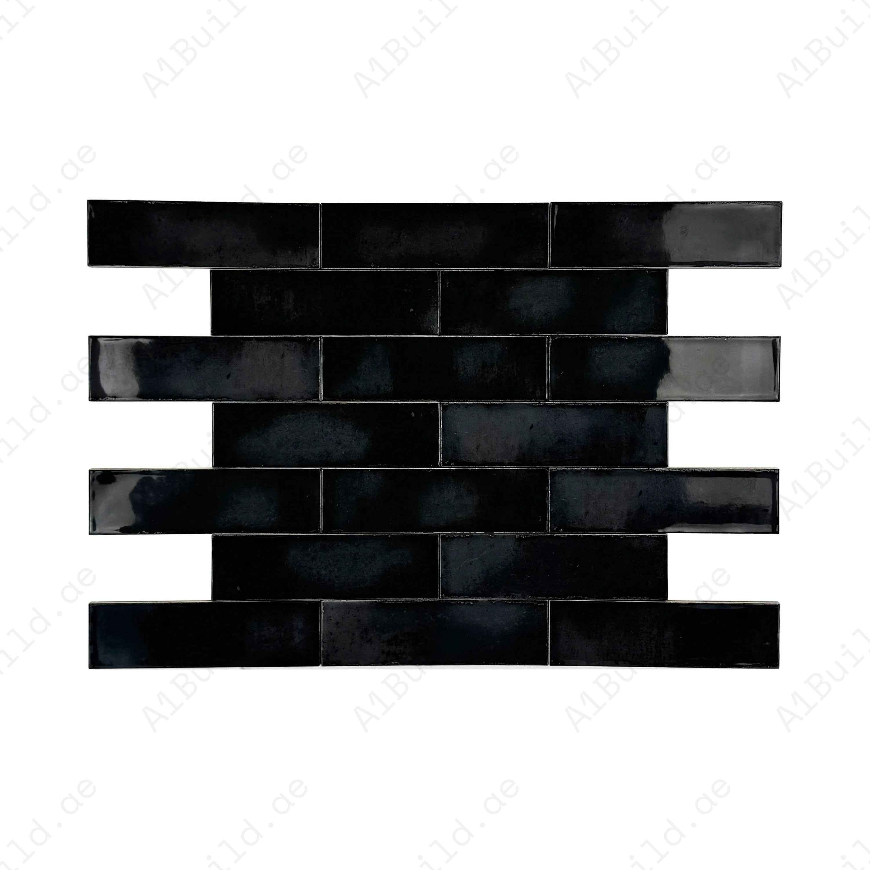 Discover Black Glossy Glazed Ceramic Artisanal Tiles from the Spanish Radiant Series Durable, elegant, and versatile for walls, floors, kitchens, and bathrooms.
