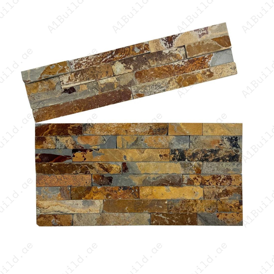 Discover Celestial Terra S1120 Rust Brown Slate Wall Cladding, 150x600 mm durable panels. Perfect for walls, fireplaces & facades. Natural slate stone beauty.