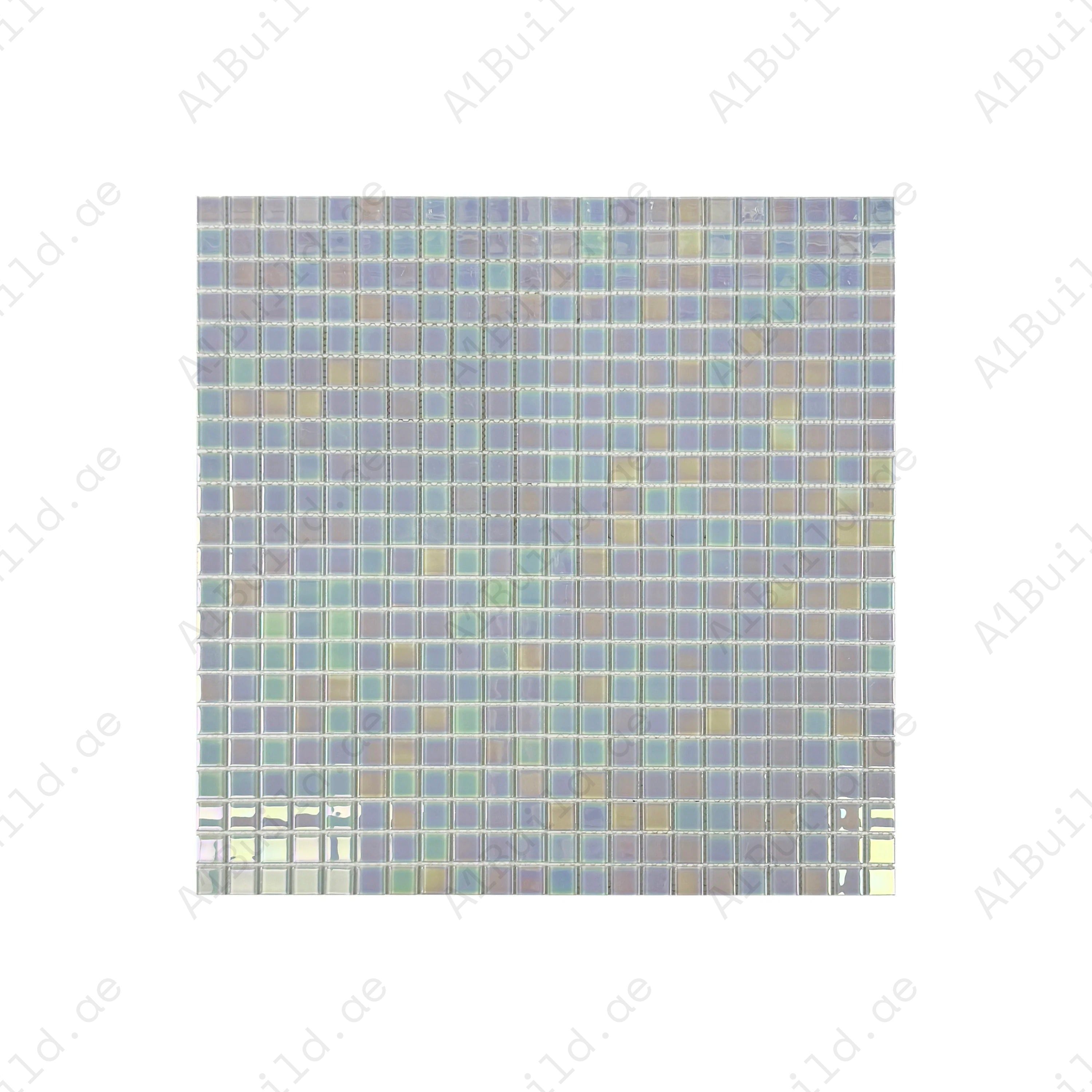 Discover Crystal Cascade Smoke Blue & White Iridescent Glass Mosaic tiles, UV-resistant, and non-toxic, ideal for pools, spas, and decorative water features.