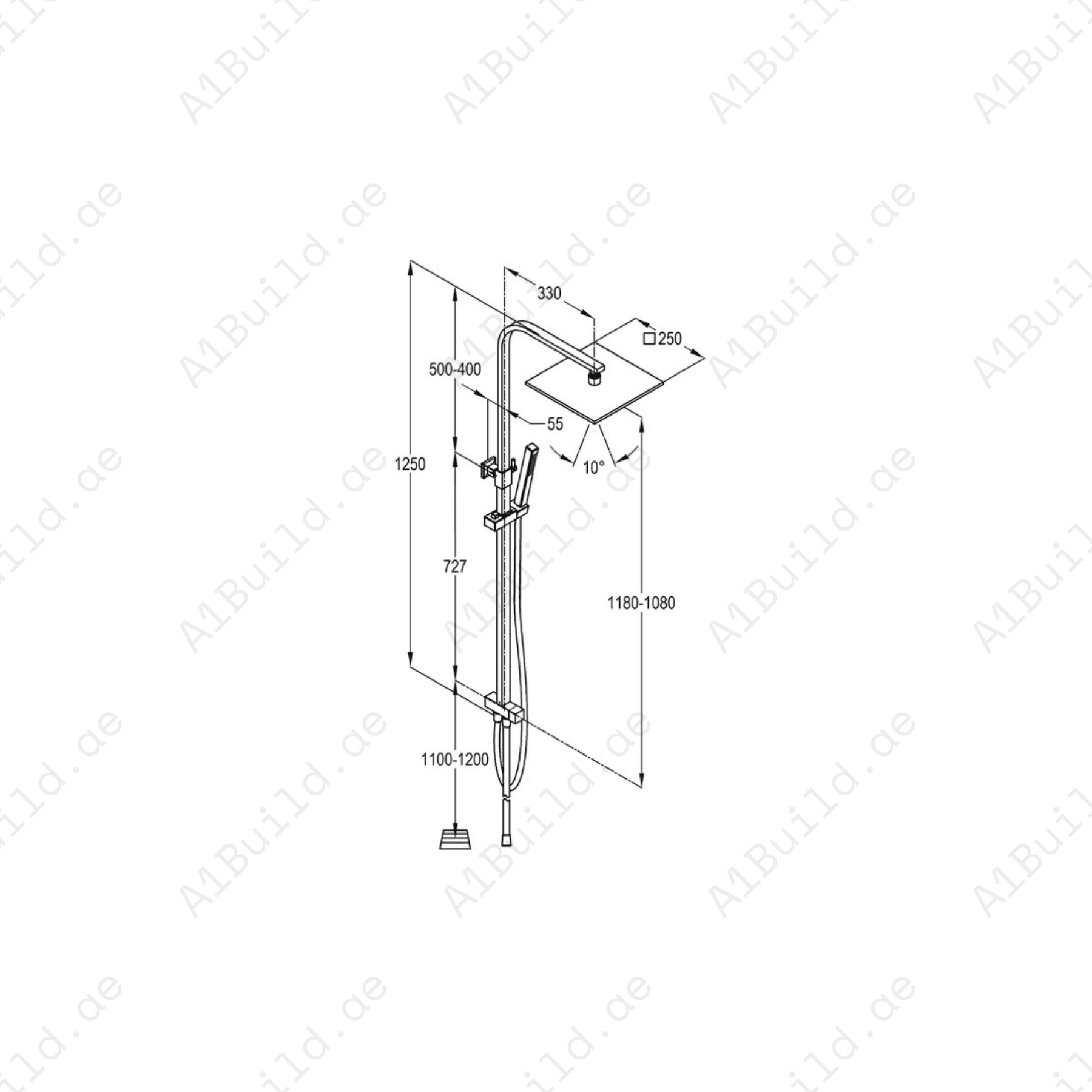 Dual Shower System DN 15 with Adjustable Riser Pipe, Hand and Head Shower