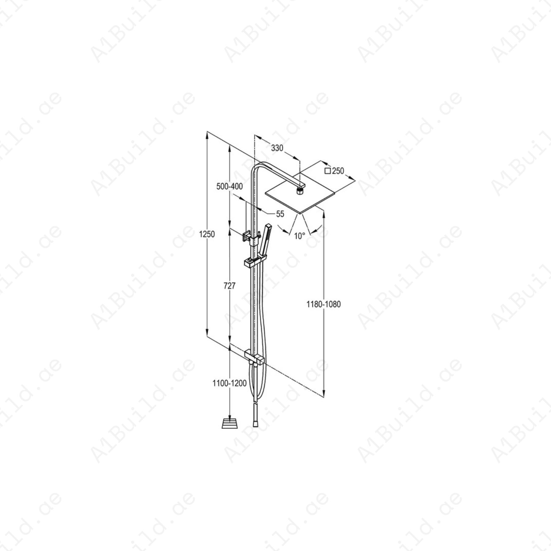 Dual Shower System DN 15 with Adjustable Riser Pipe, Hand and Head Shower