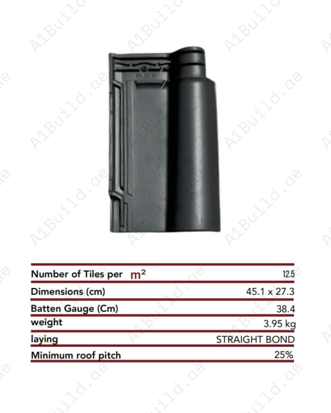 Ebano Dark Grey roof tile 45.1×27.3 cm with maximum durability and elegant finish. UV-resistant, lightweight installation, and only 12.5 tiles per m² needed.