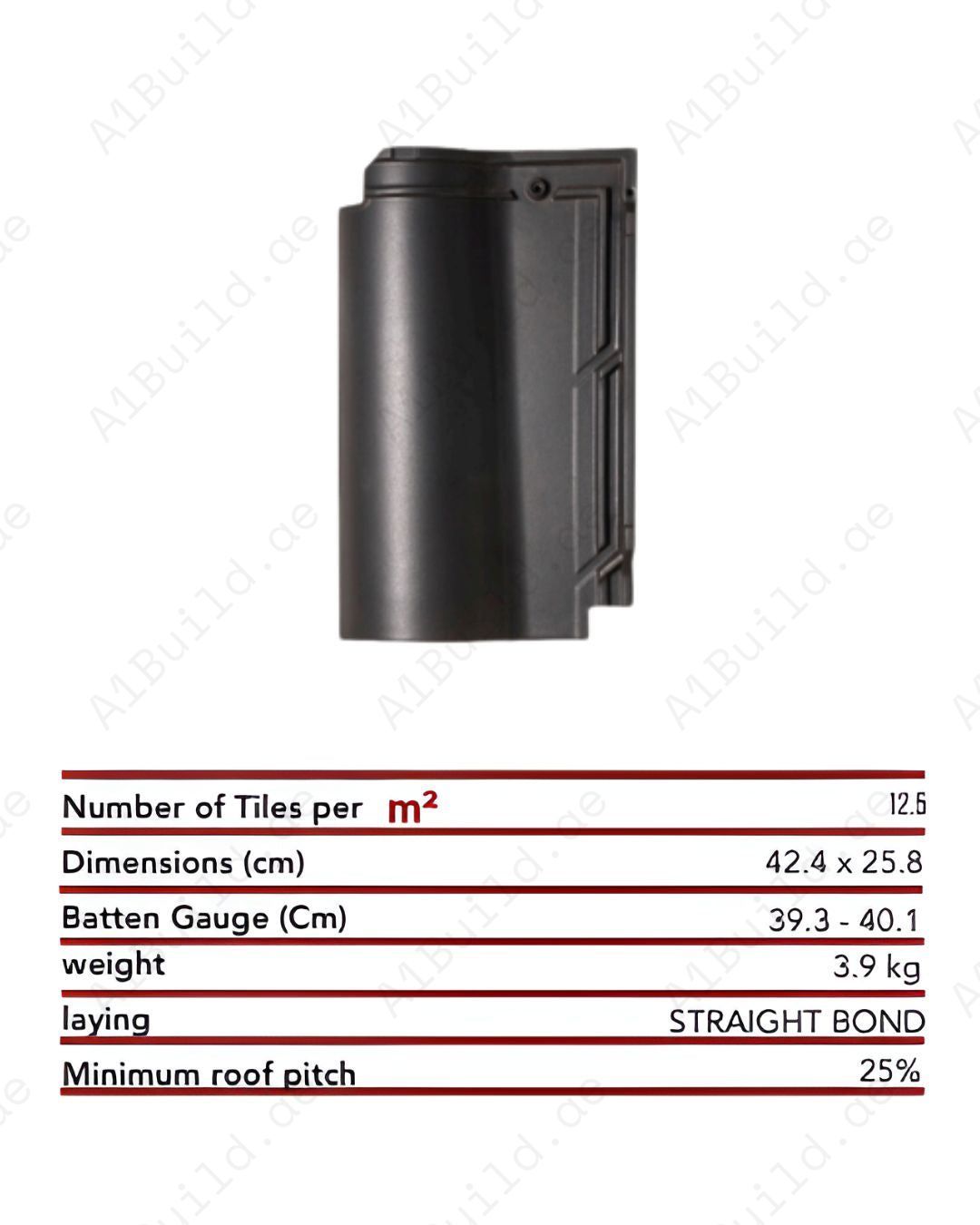Ebano dark charcoal ceramic roof tile 42.4×25.8cm — strong, weather-resistant, CE certified with a 50-year guarantee for premium roofs.