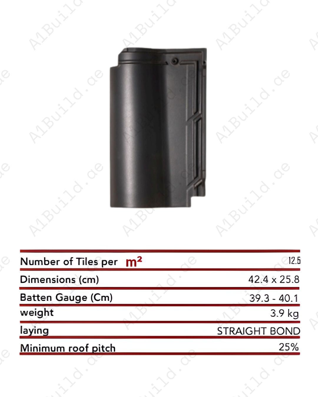 Ebano dark charcoal ceramic roof tile 42.4×25.8cm — strong, weather-resistant, CE certified with a 50-year guarantee for premium roofs.