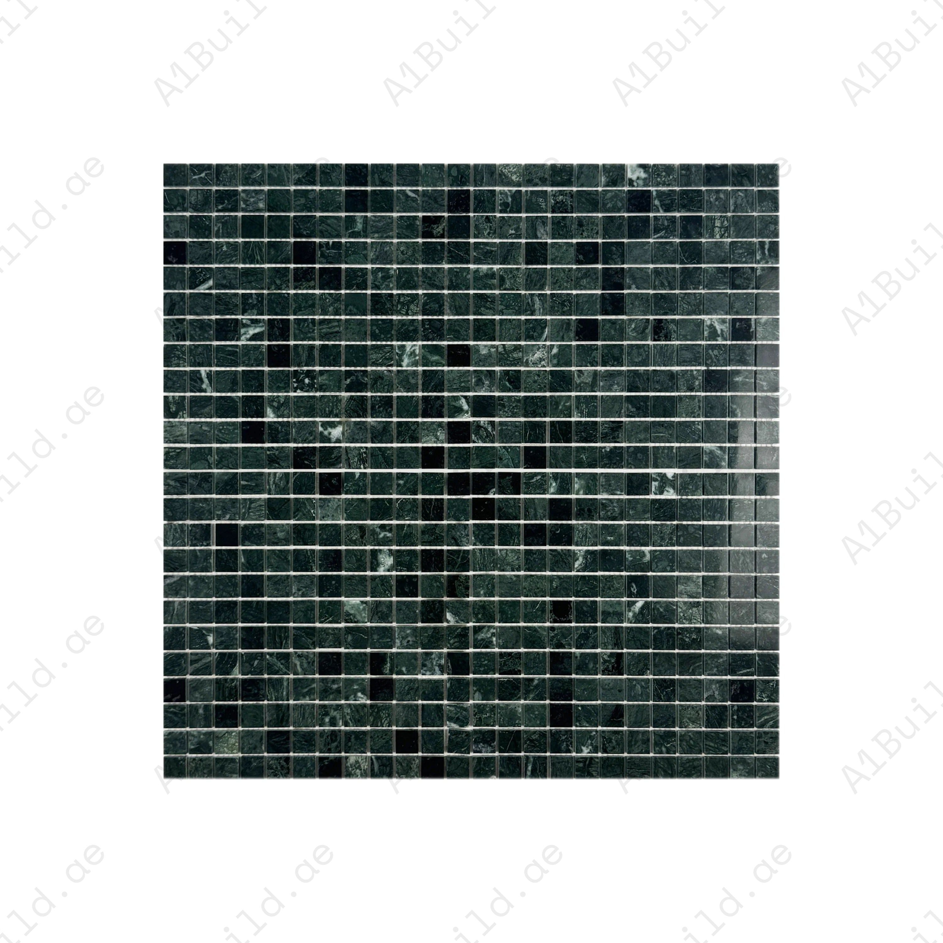 Elegant Dark Green polished marble mosaic with natural white veining. Ideal for walls, backsplashes, and decorative interiors with lasting durability.