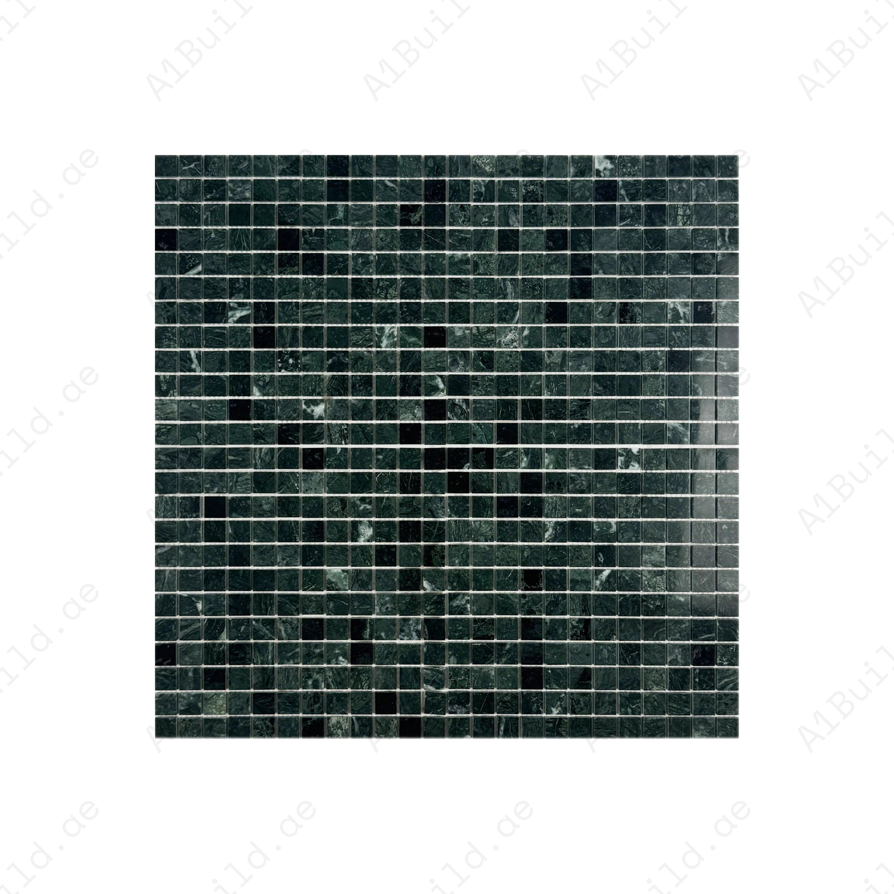 Elegant Dark Green polished marble mosaic with natural white veining. Ideal for walls, backsplashes, and decorative interiors with lasting durability.
