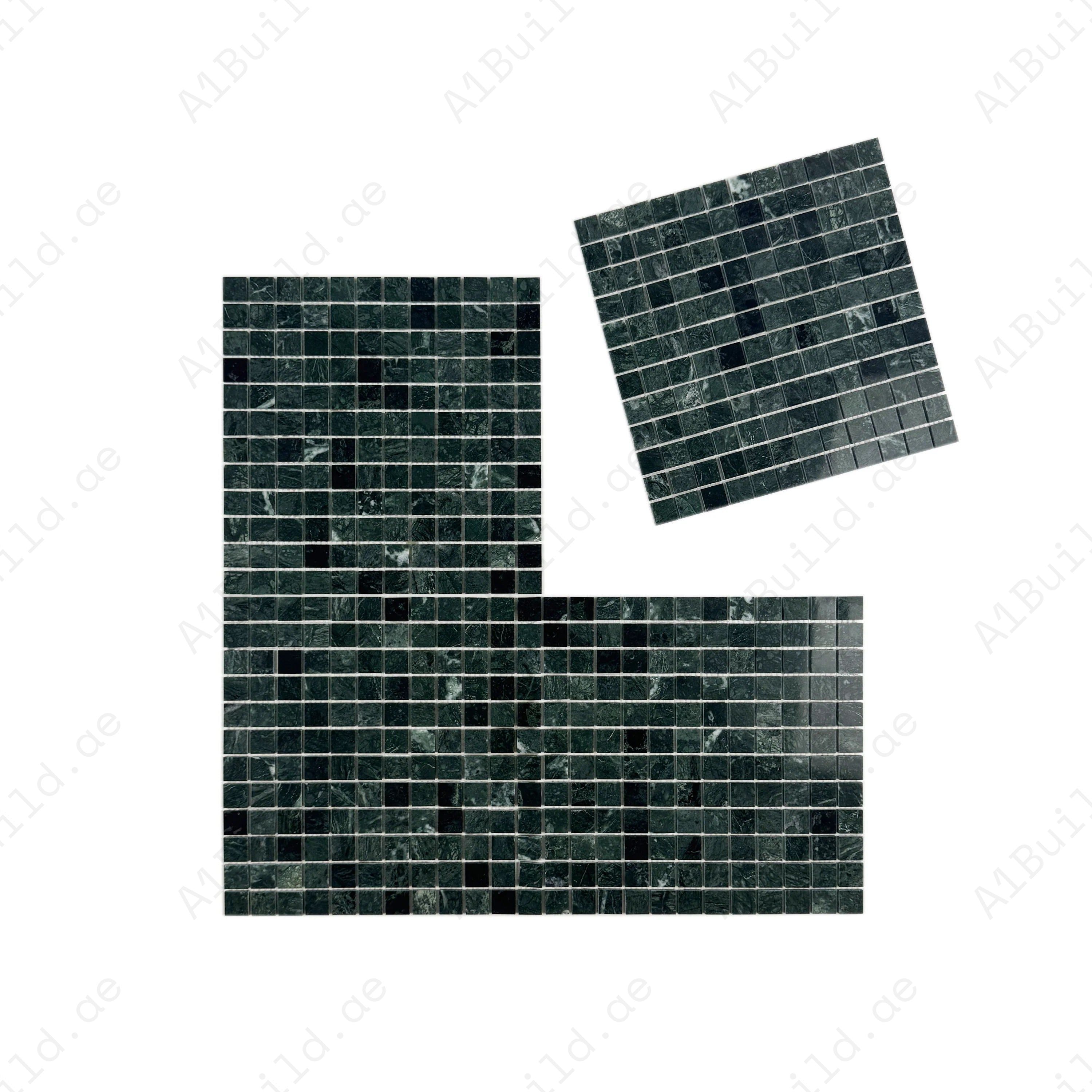 Elegant Dark Green polished marble mosaic with natural white veining. Ideal for walls, backsplashes, and decorative interiors with lasting durability.