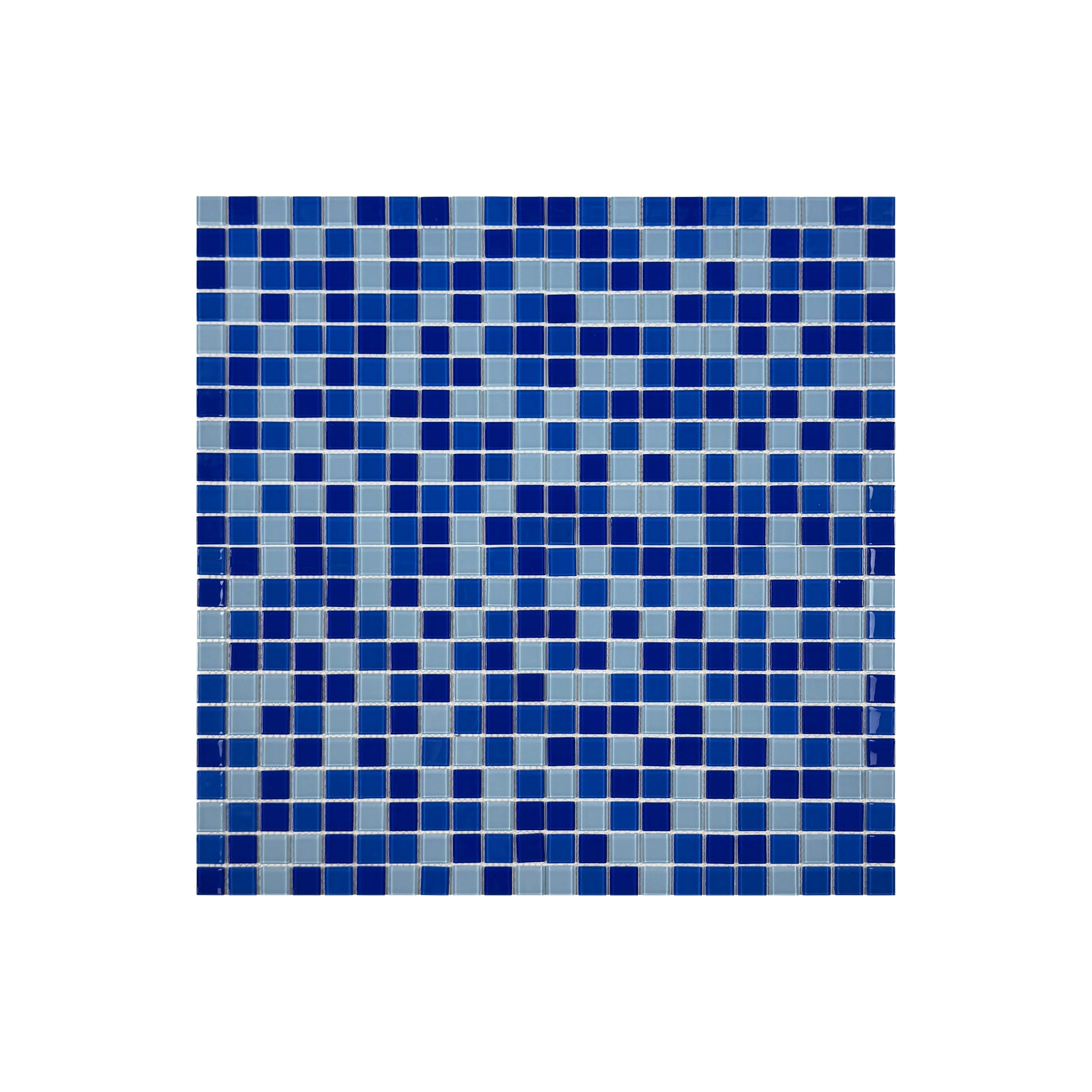 Elegant Light, Cobalt & Navy Blue Crystal Glass Mosaic Tiles. Durable, slip-resistant, and perfect for swimming pools, spas, kitchens, and water features.