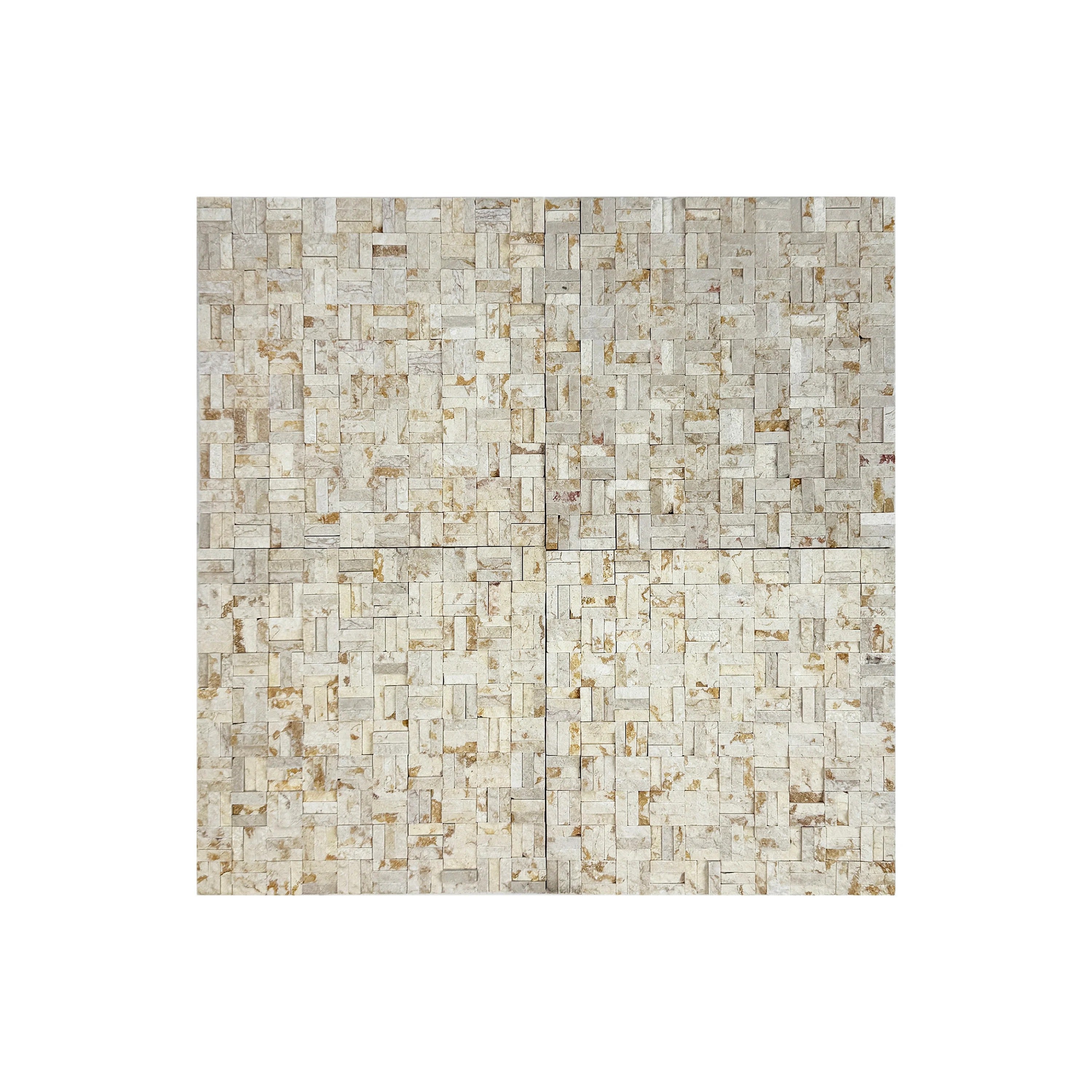 Elegant Sunny Beige marble mosaic tiles with split surface design, perfect for luxury walls and floors. Durable, timeless, and ideal for premium interiors.
