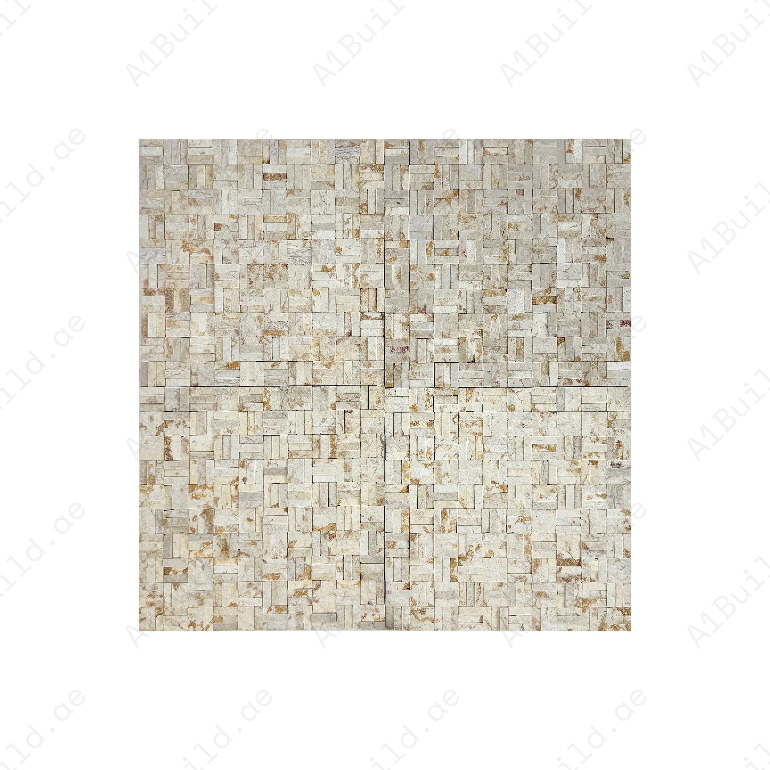 Elegant Sunny Beige marble mosaic tiles with split surface design, perfect for luxury walls and floors. Durable, timeless, and ideal for premium interiors.