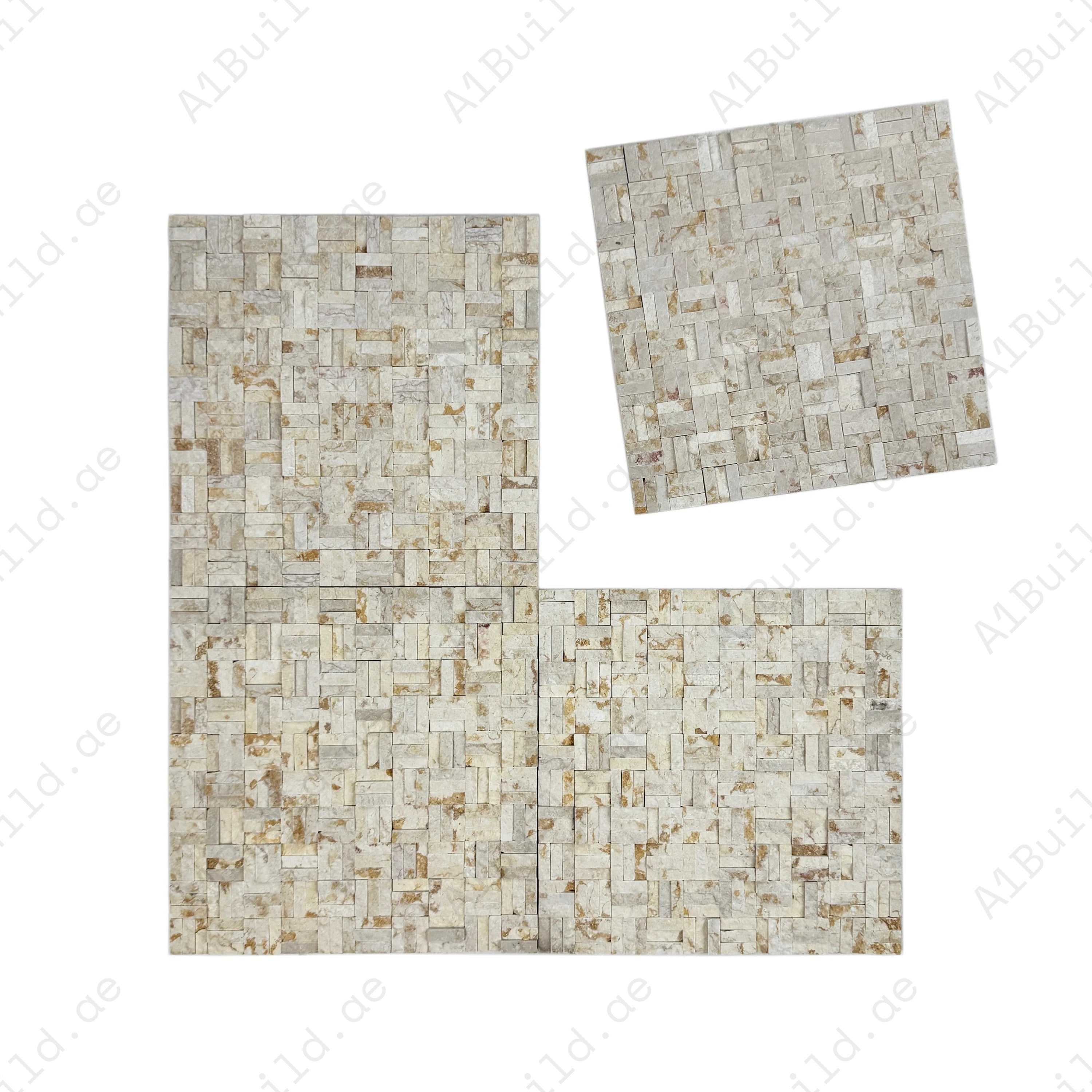 Elegant Sunny Beige marble mosaic tiles with split surface design, perfect for luxury walls and floors. Durable, timeless, and ideal for premium interiors.