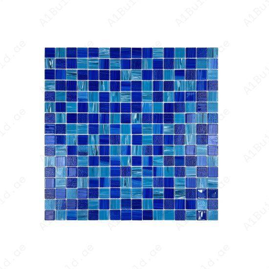 Elegant aqua & klein blue glass mosaic pool tiles with UV, slip resistance, and eco-friendly durability. Perfect for pools, spas, and water features in Dubai.