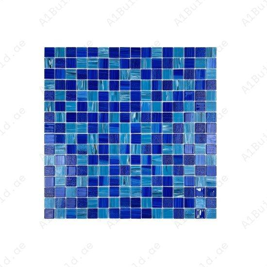 Elegant aqua & klein blue glass mosaic pool tiles with UV, slip resistance, and eco-friendly durability. Perfect for pools, spas, and water features in Dubai.