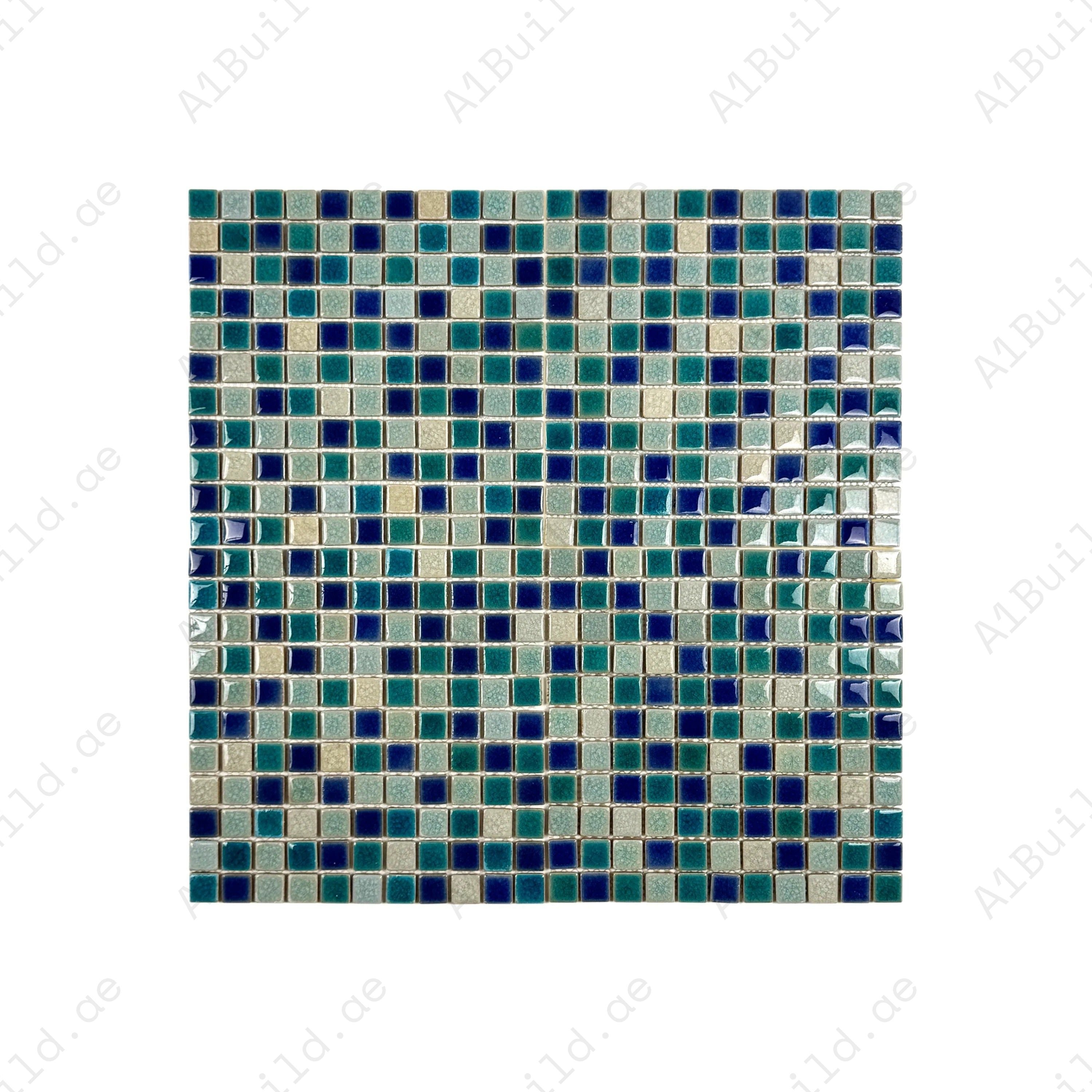 Elegant beige and blue mixed porcelain mosaic with ice crack texture. Durable, slip-resistant, and perfect for walls, backsplashes, and interior décor accents.