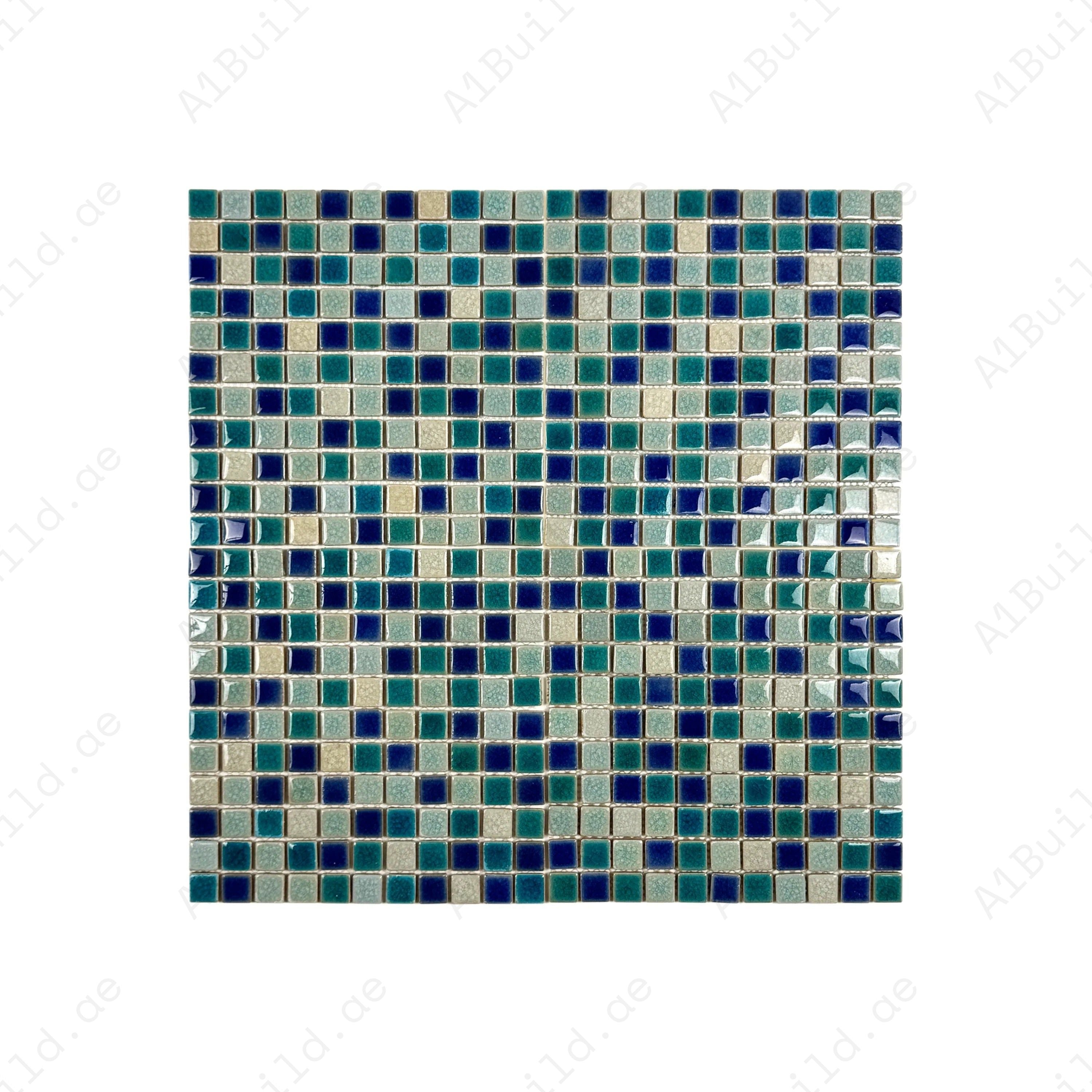 Elegant beige and blue mixed porcelain mosaic with ice crack texture. Durable, slip-resistant, and perfect for walls, backsplashes, and interior décor accents.