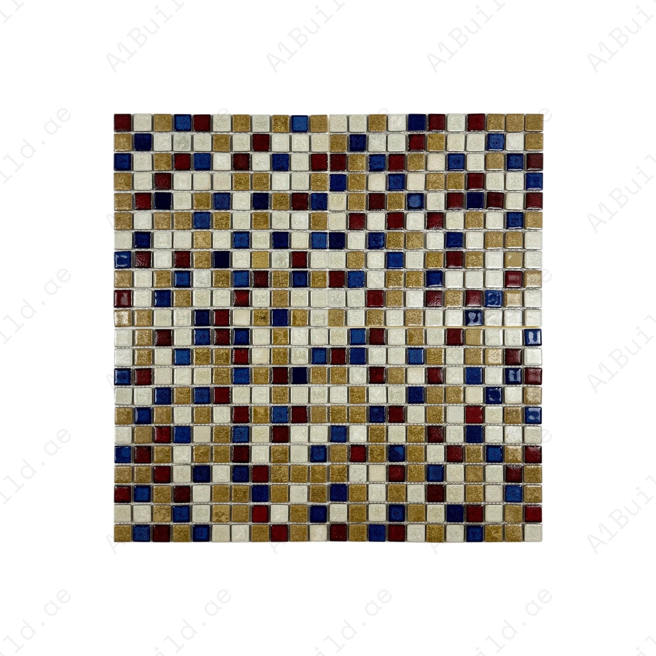 Elegant beige & red mixed porcelain mosaic with ice crack texture. Durable, slip-resistant, and perfect for walls, backsplashes, and decorative interior designs.