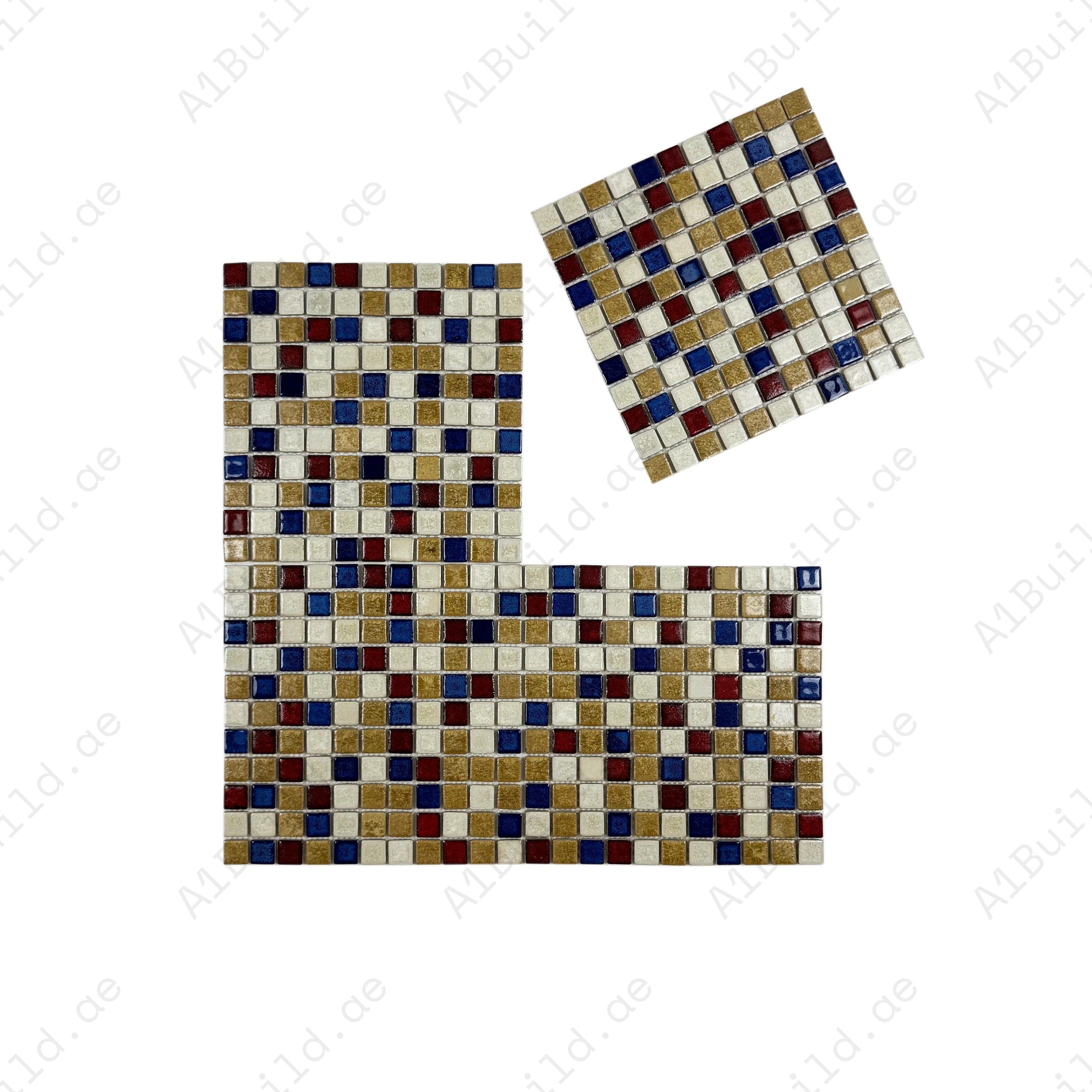 Elegant beige & red mixed porcelain mosaic with ice crack texture. Durable, slip-resistant, and perfect for walls, backsplashes, and decorative interior designs.