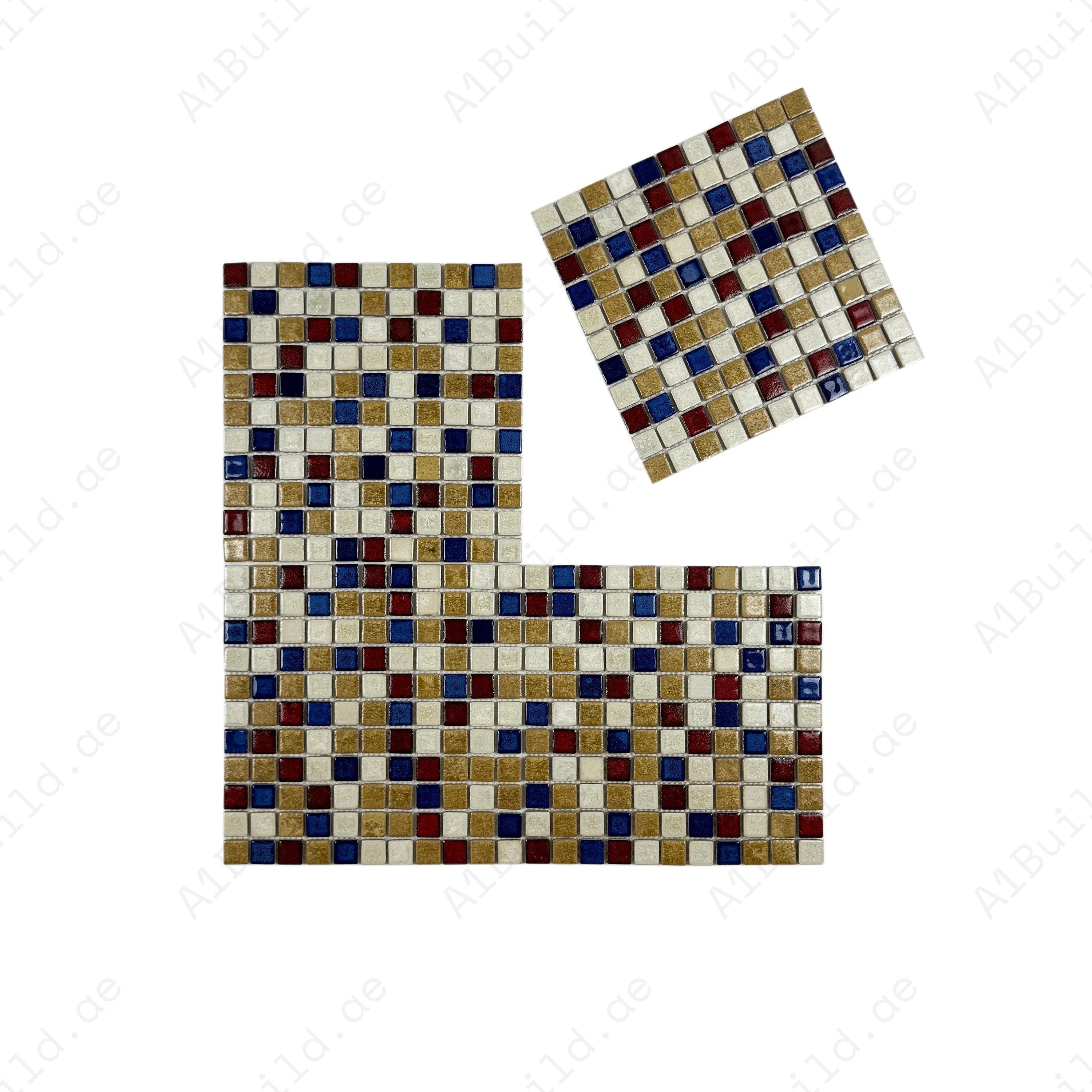 Elegant beige & red mixed porcelain mosaic with ice crack texture. Durable, slip-resistant, and perfect for walls, backsplashes, and decorative interior designs.