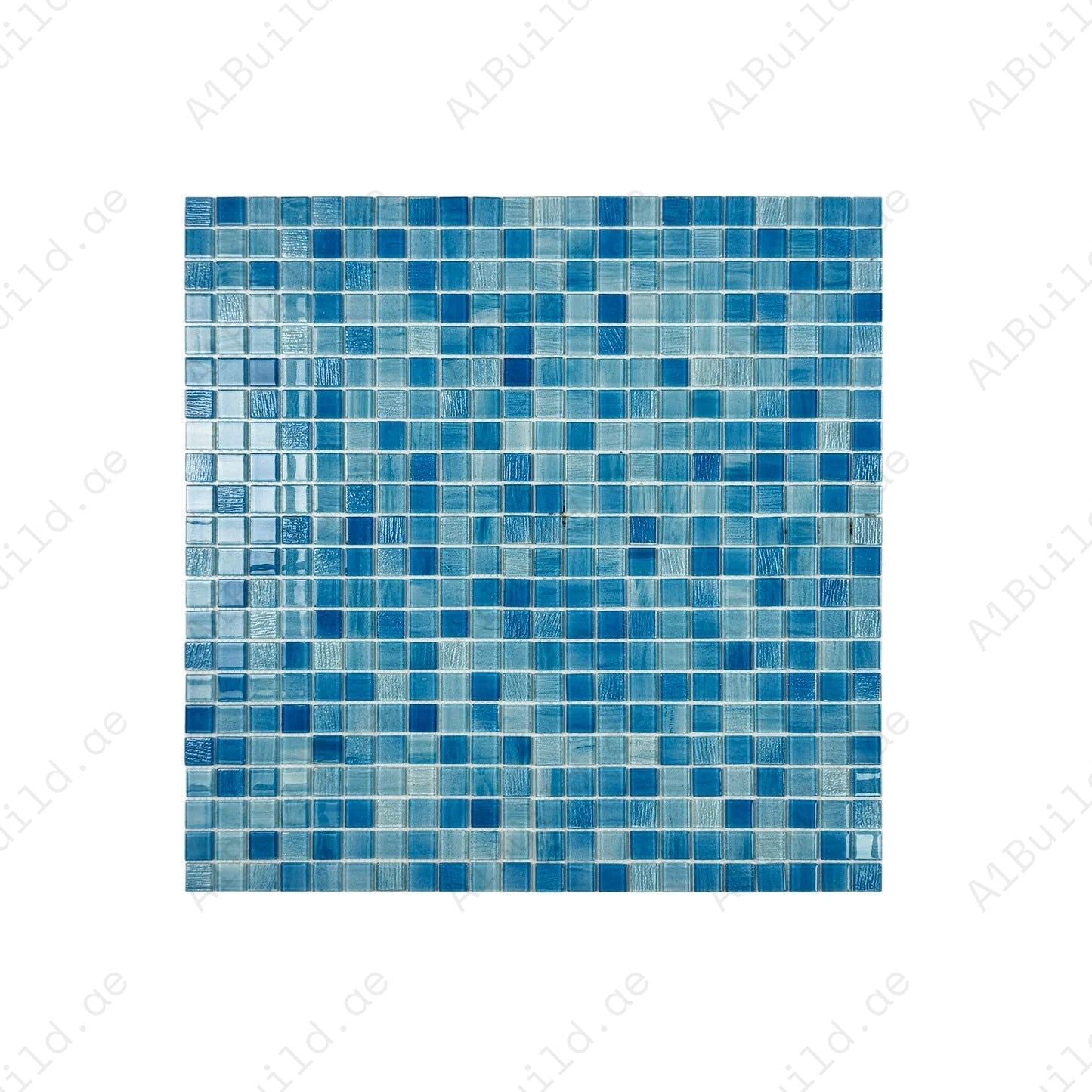 Elegant glass pool mosaic in light, baby & French blue. Durable, slip-resistant, and eco-friendly tiles perfect for pools, spas, and decorative water features.