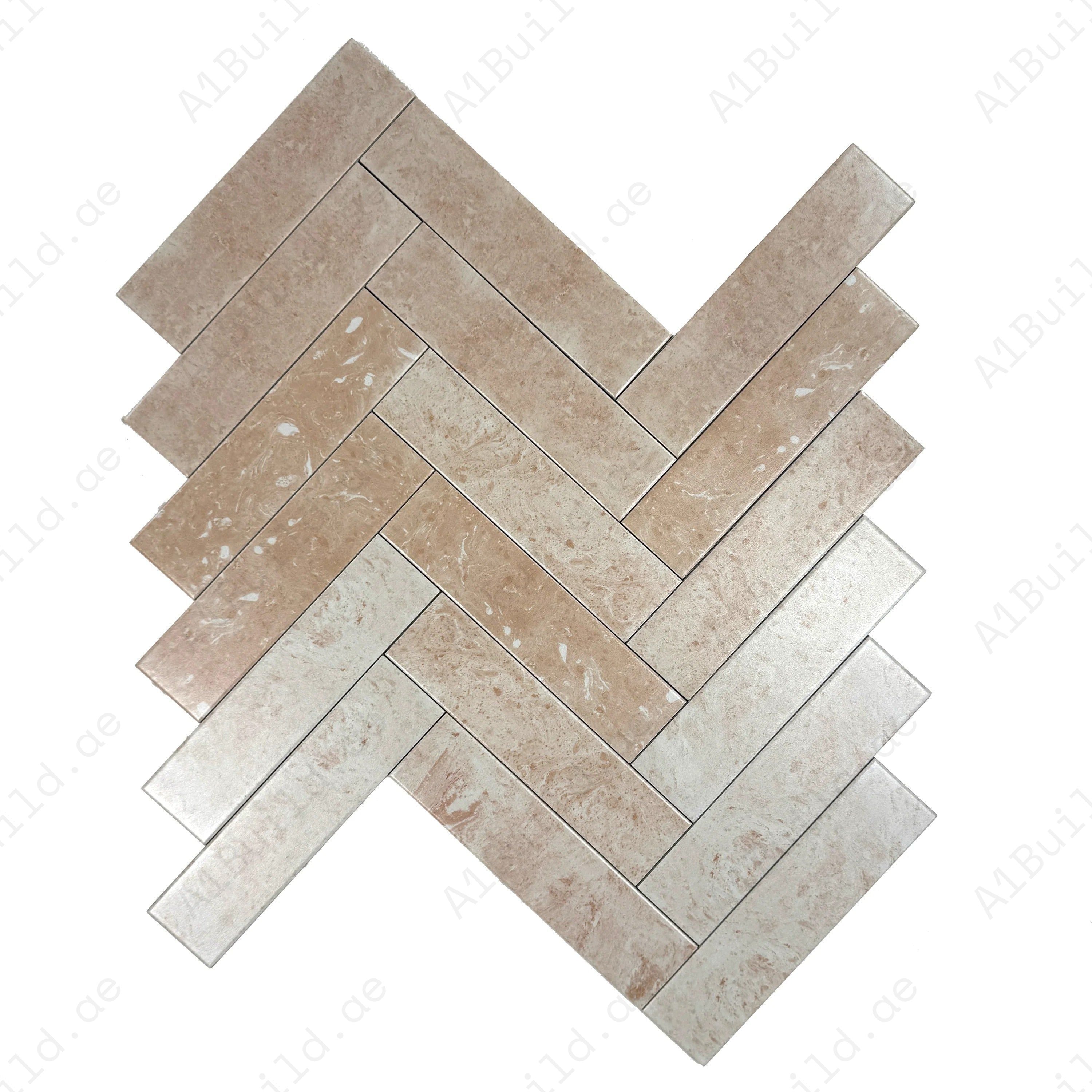 "Elegant long-strip porcelain tiles in light sandy beige & creamy off-white, ideal for walls, floors, kitchens & bathrooms with durable, timeless style.