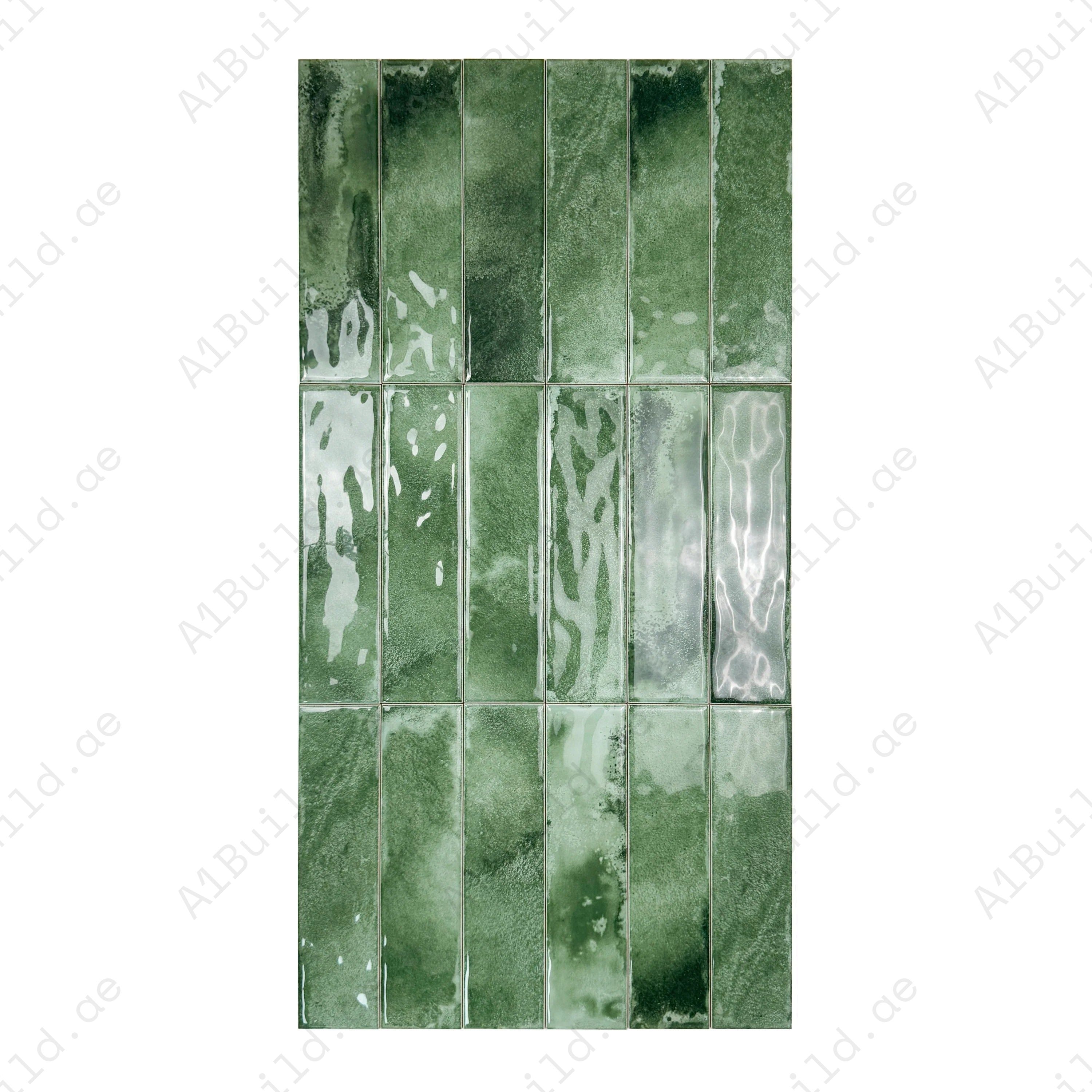 Elevate interiors with Lustre Vintage Moss Green glossy ceramic tile. Durable, waterproof, and scratch-resistant for walls, backsplashes & light flooring.