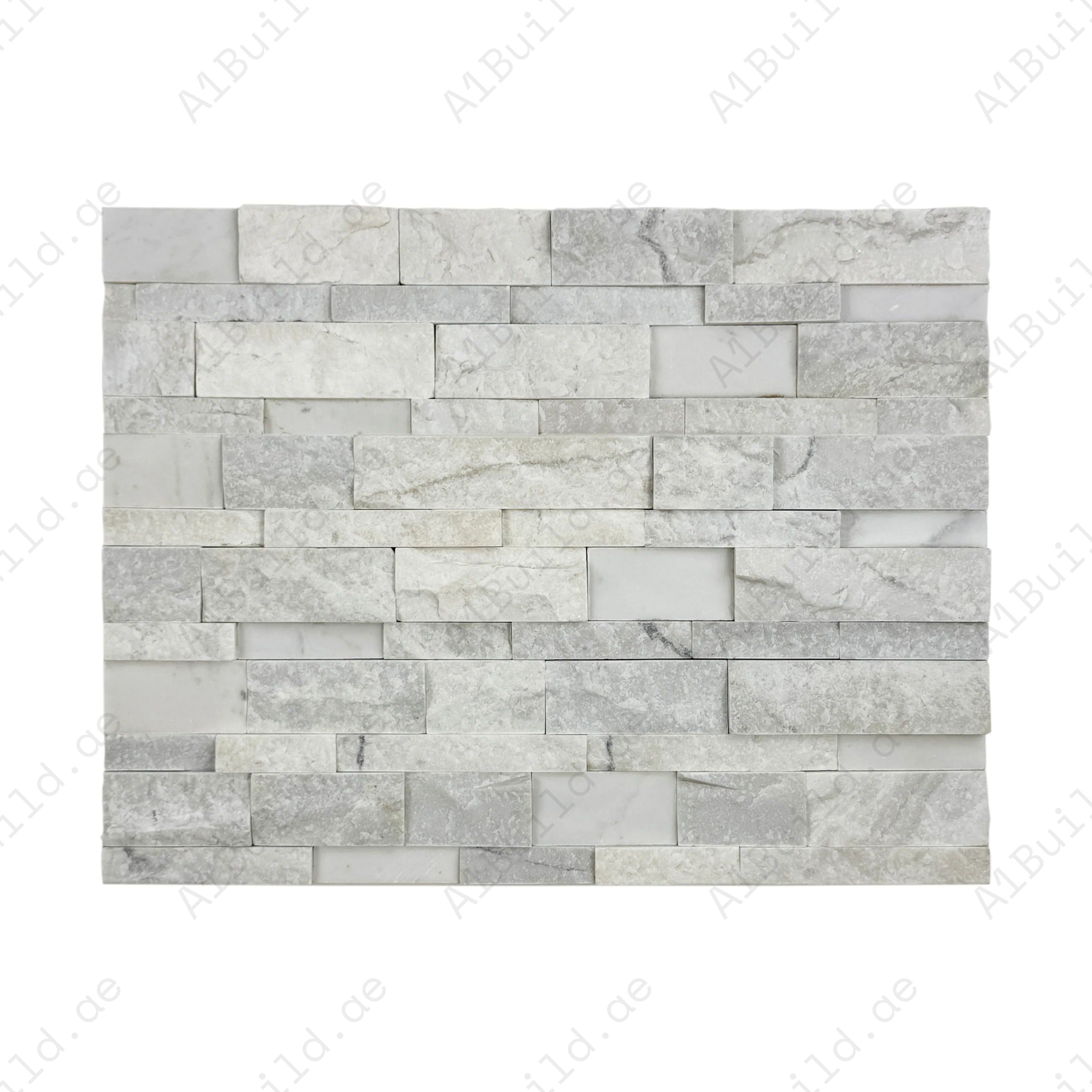 Elevate interiors with Luxe Aura Milky White marble cladding. Mixed-size split & polish finish, durable slate stone for walls, fireplaces & outdoor façades.
