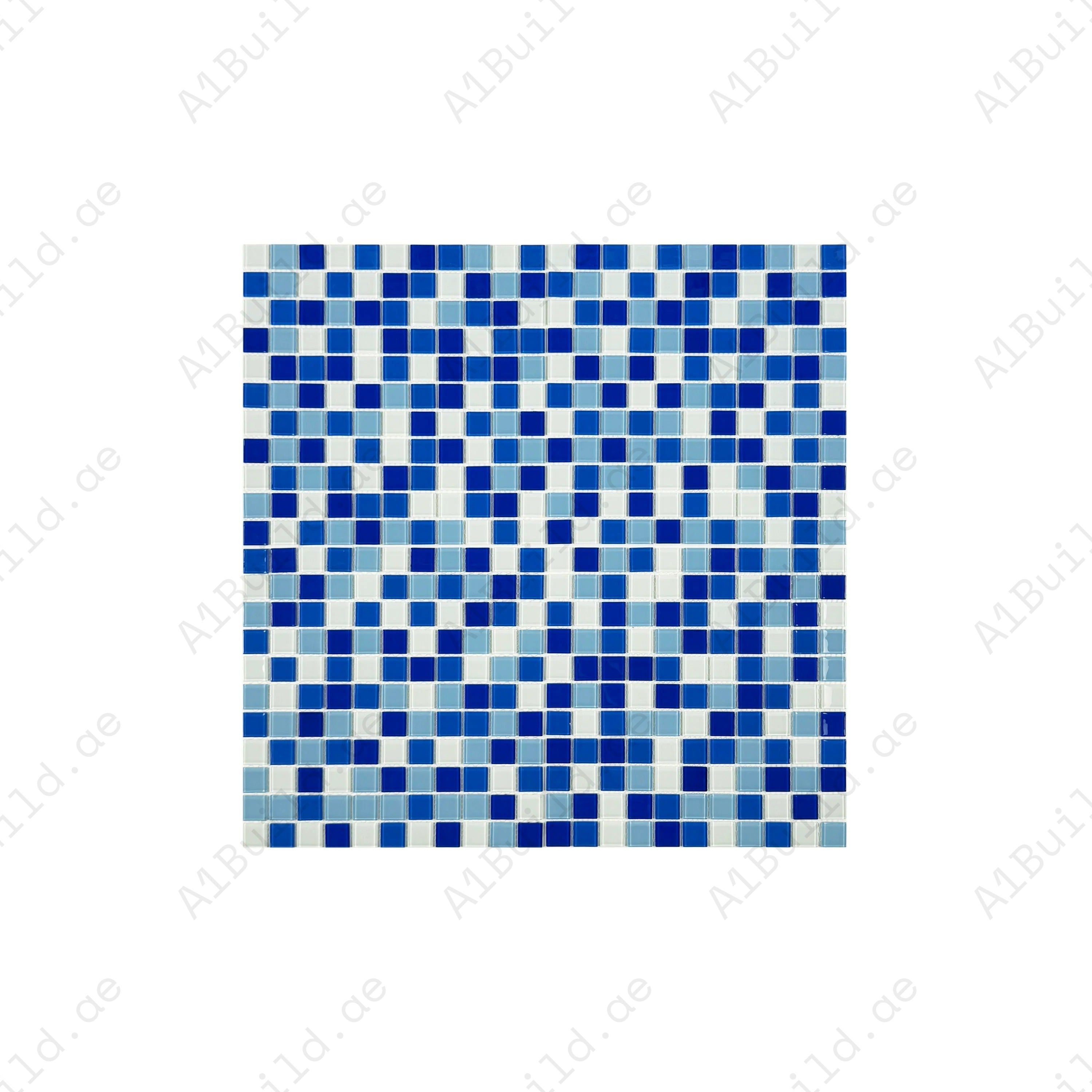 Elevate your pool with White, Sky Blue, French Blue & Navy Blue glass mosaic tiles. Durable, waterproof, eco-friendly, and perfect for pools, spas & water walls.