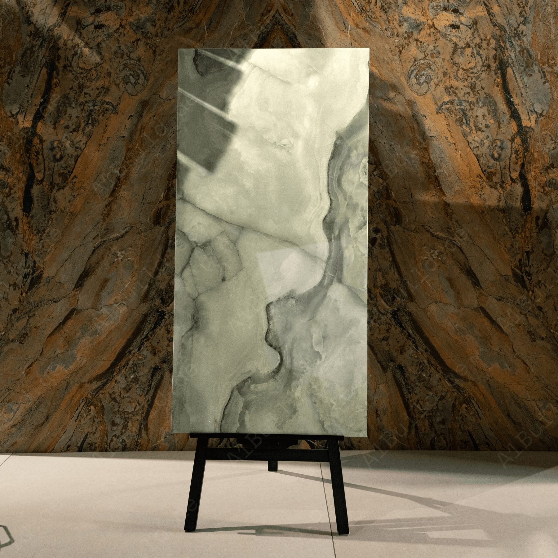 Emerald Onyx porcelain tile 60x120cm 9mm thickness, bold marble look design, durable porcelain, ideal for luxury floors and walls.