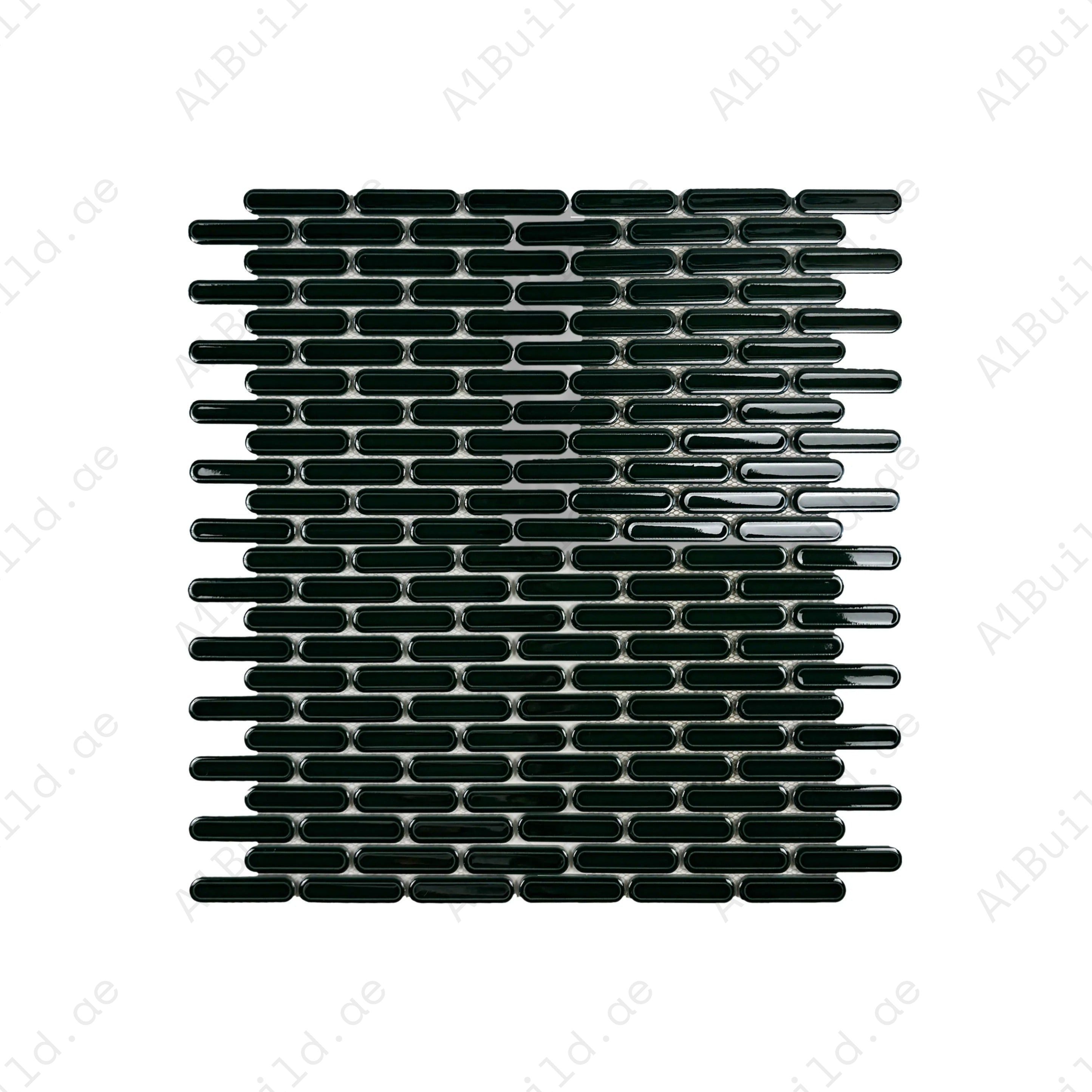 Emerald green elongated oval glossy porcelain mosaic, ideal for walls, backsplashes, and modern interiors with vibrant, sleek, and elegant appeal.