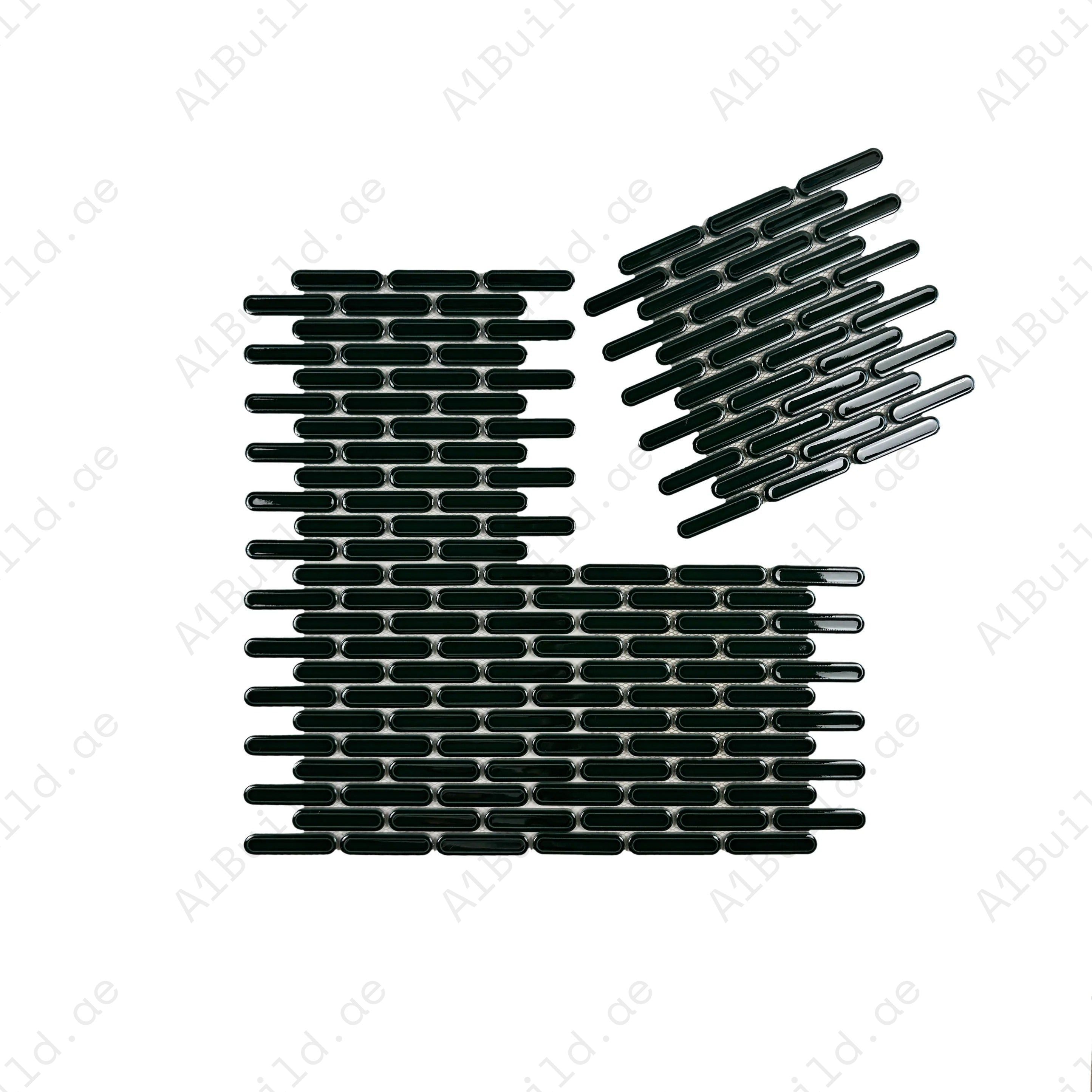 Emerald green elongated oval glossy porcelain mosaic, ideal for walls, backsplashes, and modern interiors with vibrant, sleek, and elegant appeal.