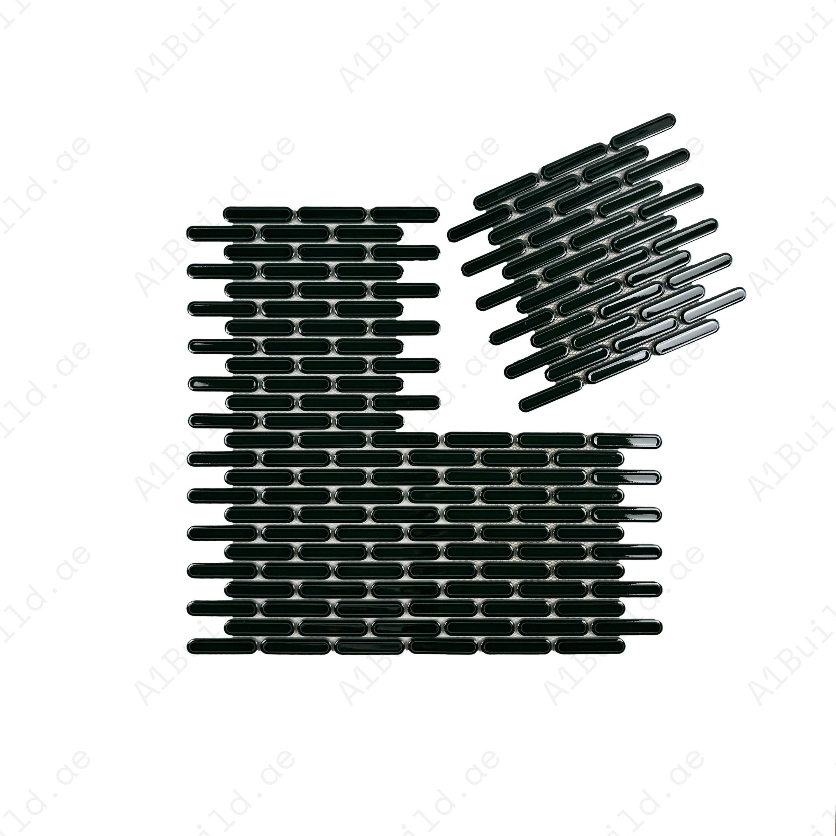 Emerald green elongated oval glossy porcelain mosaic, ideal for walls, backsplashes, and modern interiors with vibrant, sleek, and elegant appeal.