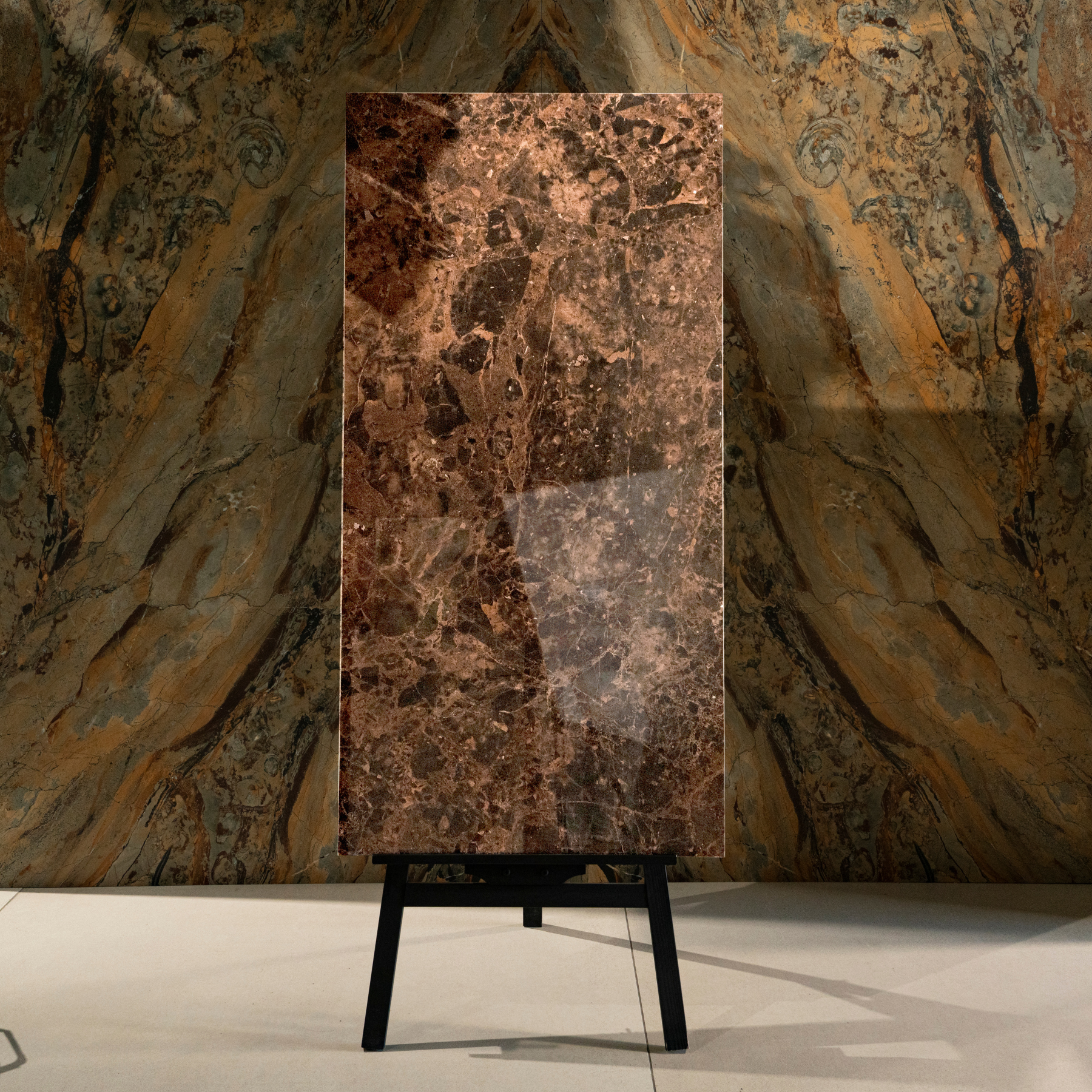 Emperador Coffee porcelain tile 60x120cm 9mm thickness, marble look design, durable porcelain, ideal for floors and walls.