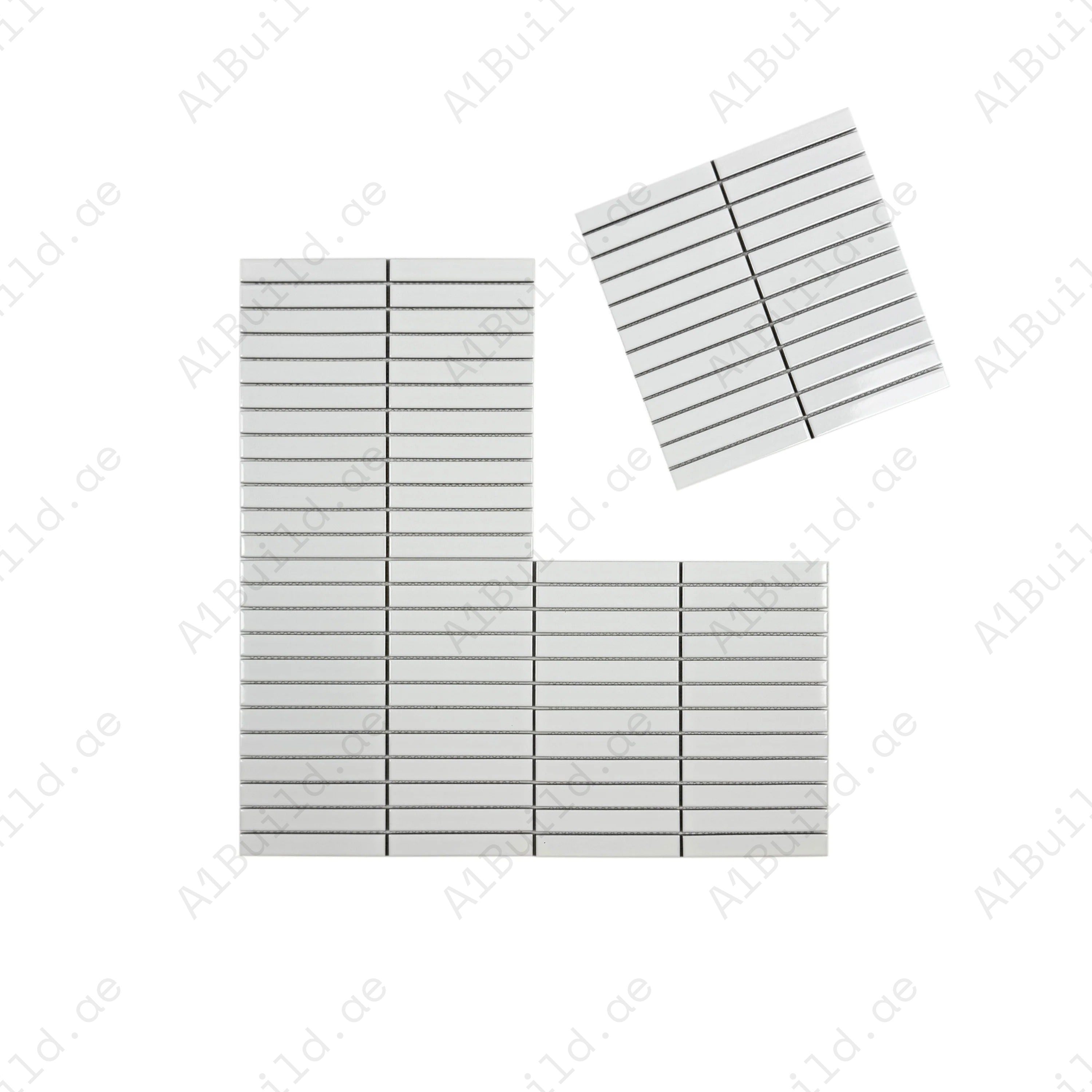 Enhance interiors with Carrara Lumina White Glossy Long Strip Porcelain Mosaic. Durable, water-resistant, and elegant for walls, floors, and backsplashes.