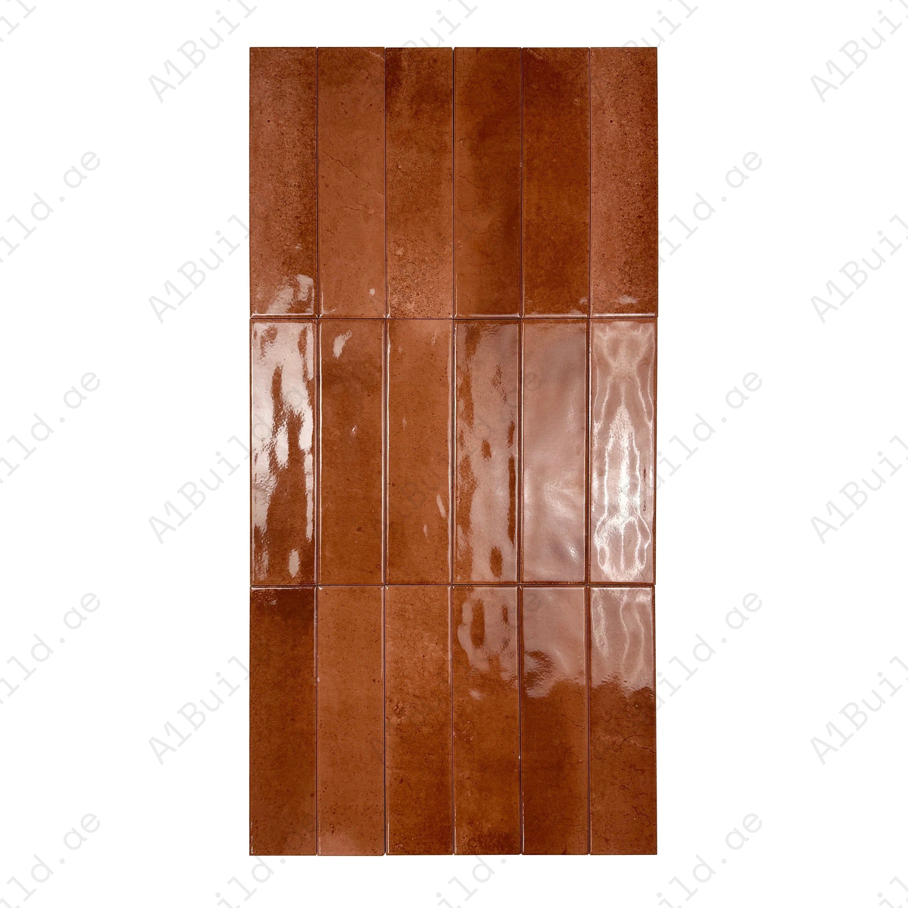 Enhance interiors with Lustre Vintage Cinnamon Brown glossy ceramic tile. Durable, moisture-resistant, and perfect for walls, kitchens, and bathrooms.
