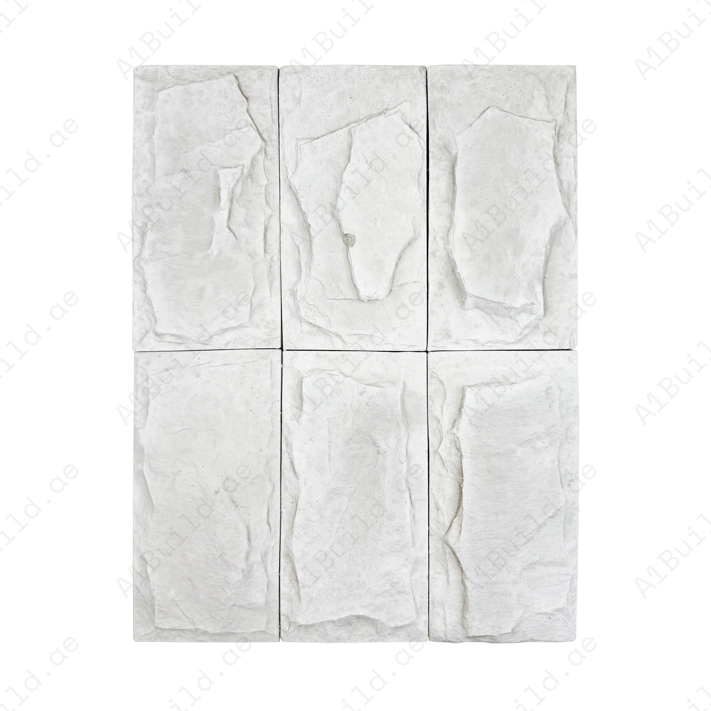Enhance interiors with Tuscany Essence White Mushroom Stone Design Cement Artificial Tile. Durable, elegant, and ideal for walls with natural stone appeal.