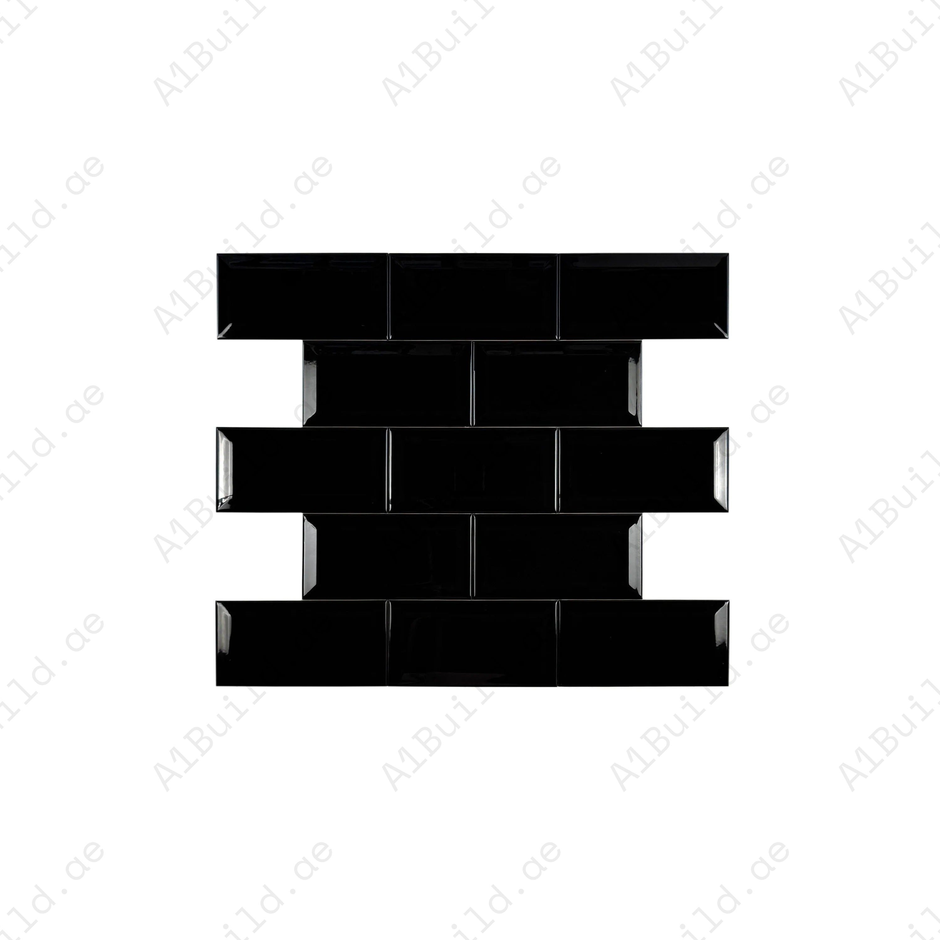 Enhance interiors with the Urban Luxe Black Glossy Beveled Edge Ceramic Tile. Perfect for modern walls, kitchens, and bathrooms, offering elegance and durability.
