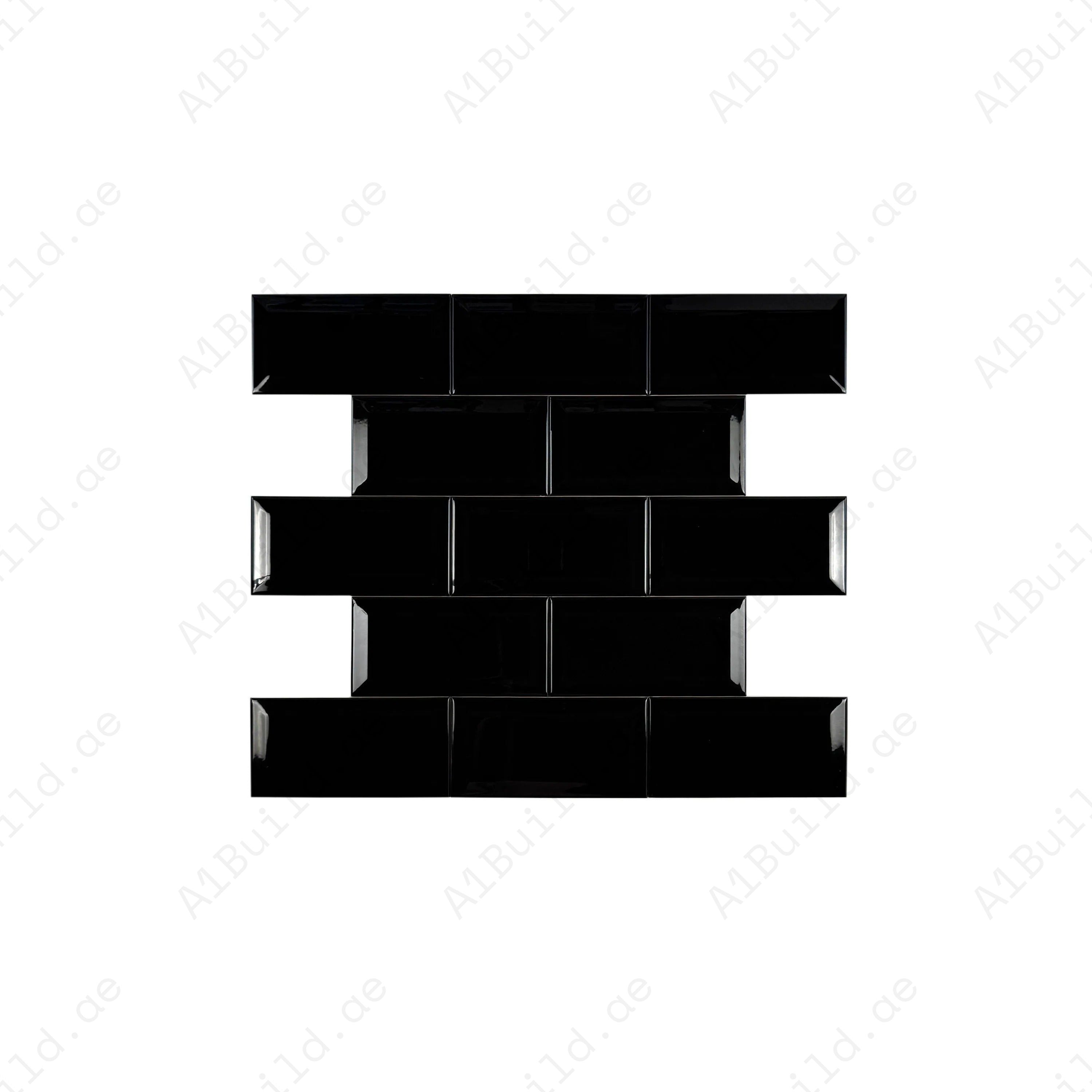 Enhance interiors with the Urban Luxe Black Glossy Beveled Edge Ceramic Tile. Perfect for modern walls, kitchens, and bathrooms, offering elegance and durability.