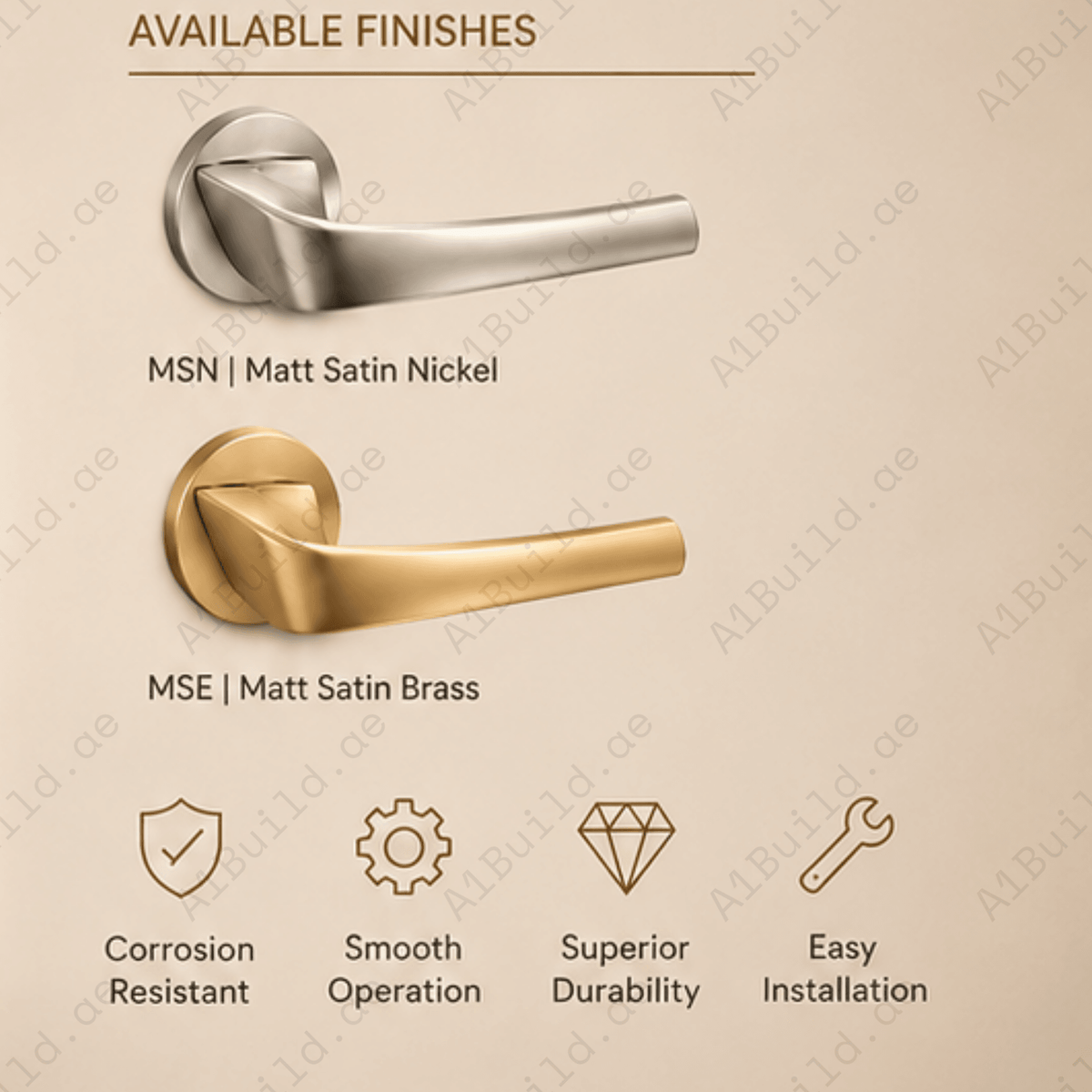 Enhance interiors with the ZR191238 Cylenk Merk luxury zinc alloy door handle in Matt Satin Nickel and Matt Satin Brass finishes for elegant spaces.