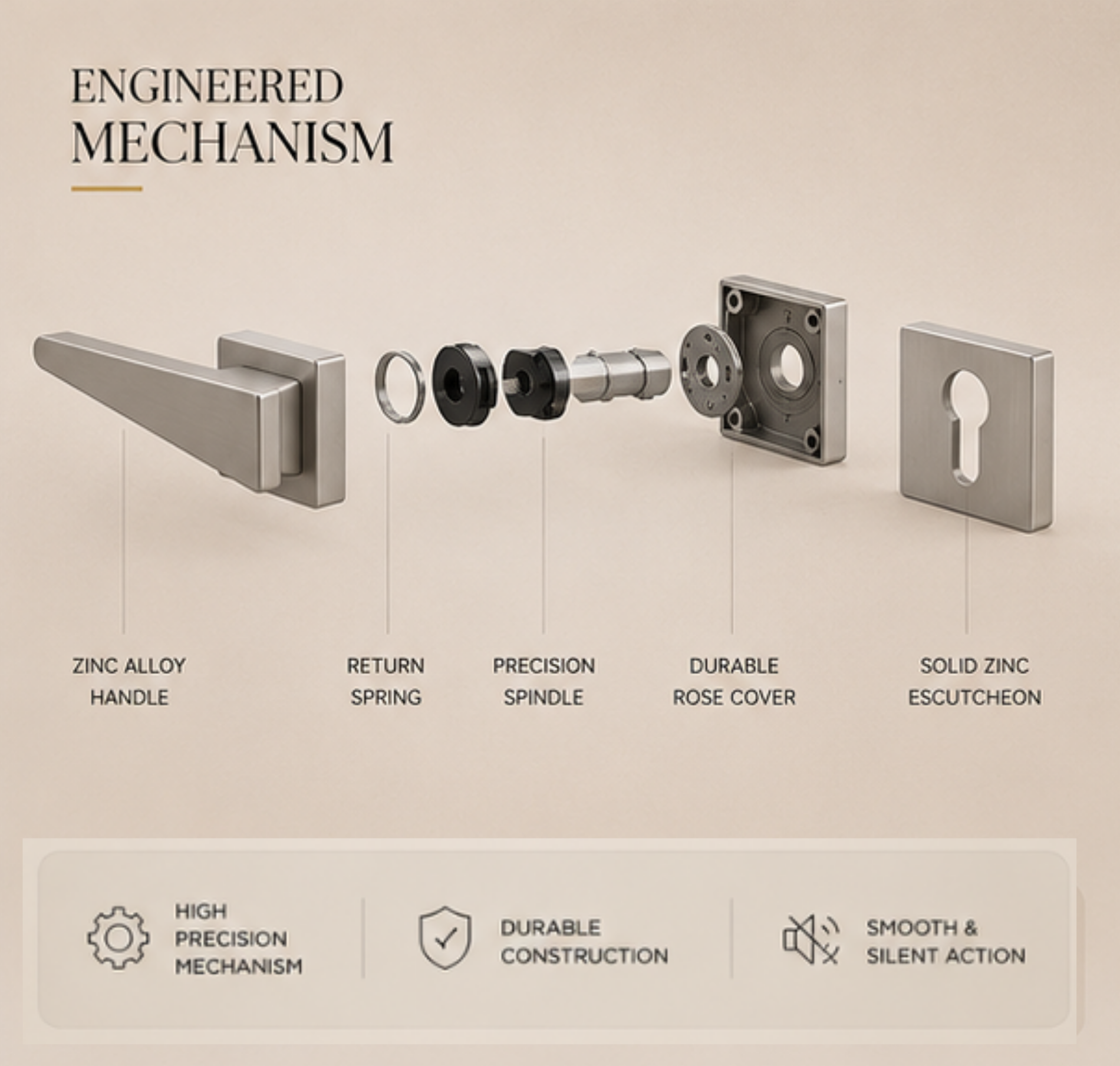 Enhance modern interiors with the ZR210147 luxury zinc alloy door handle in Black, Black Satin Nickel and Matt Satin Brass finishes.
