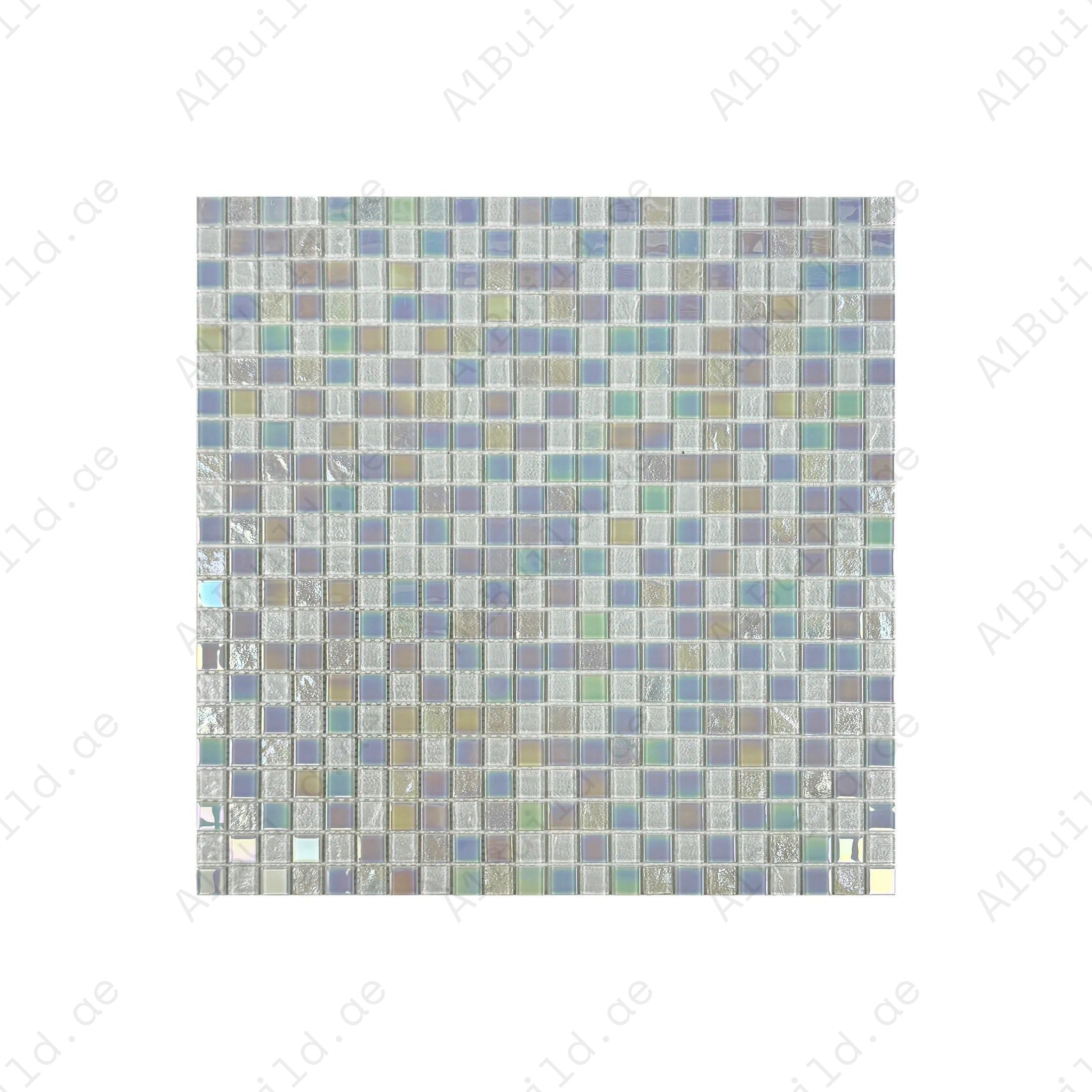 Enhance pools & spas with Crystal Cascade White Iridescent Wave Glass Mosaic. Durable, UV-resistant, non-toxic tiles with shimmering elegance for modern designs.