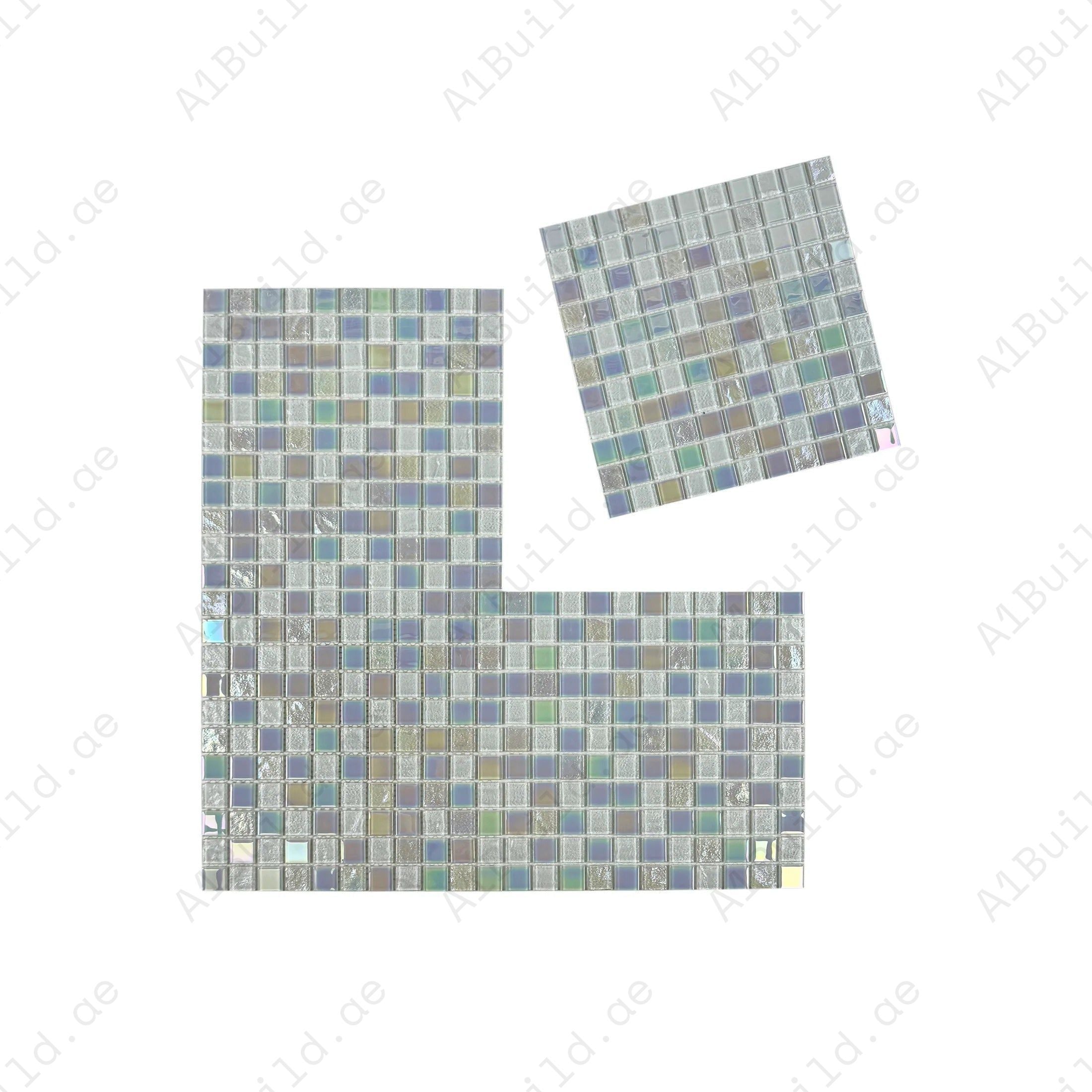 Enhance pools & spas with Crystal Cascade White Iridescent Wave Glass Mosaic. Durable, UV-resistant, non-toxic tiles with shimmering elegance for modern designs.