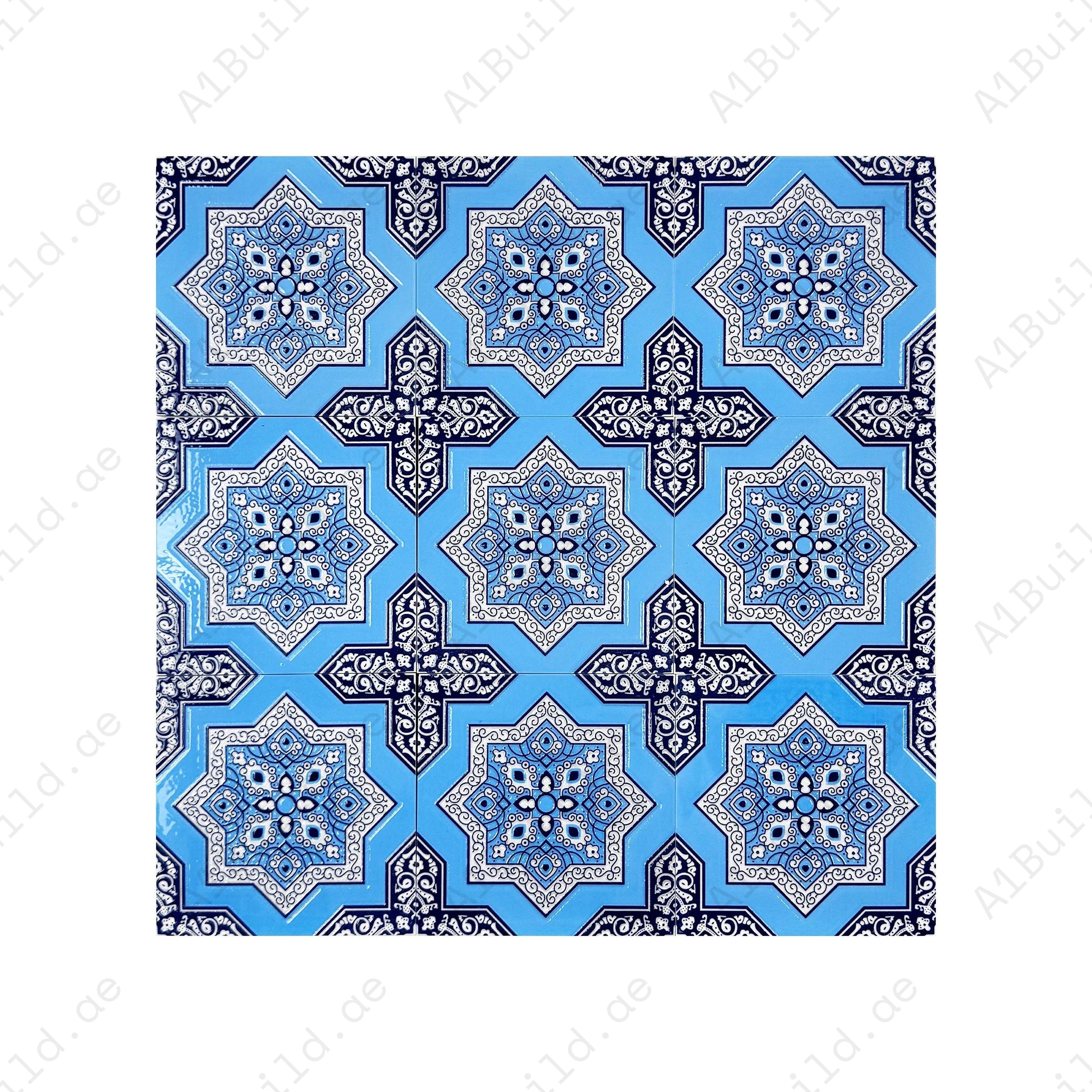Enhance walls and floors with Royal Souk Moroccan Glossy Ceramic Tile Pattern 204. Elegant 200x200mm design for kitchens, bathrooms, and modern interiors.